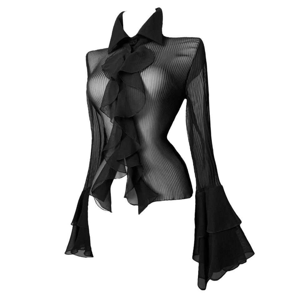 Vintage Beautiful Avant - Garde black ruffled blouse in Japanese Size S / US 4 / IT 40 - 2 Thumbnail