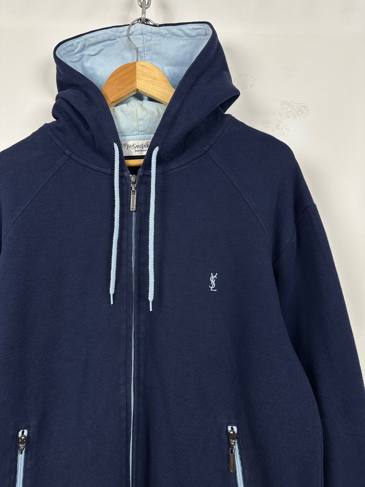 Yves Saint Laurent Vintage Yves Saint Laurent YSL Navy Blue Zip Up Hoodie Size US L / EU 52-54 / 3 - 6 Thumbnail