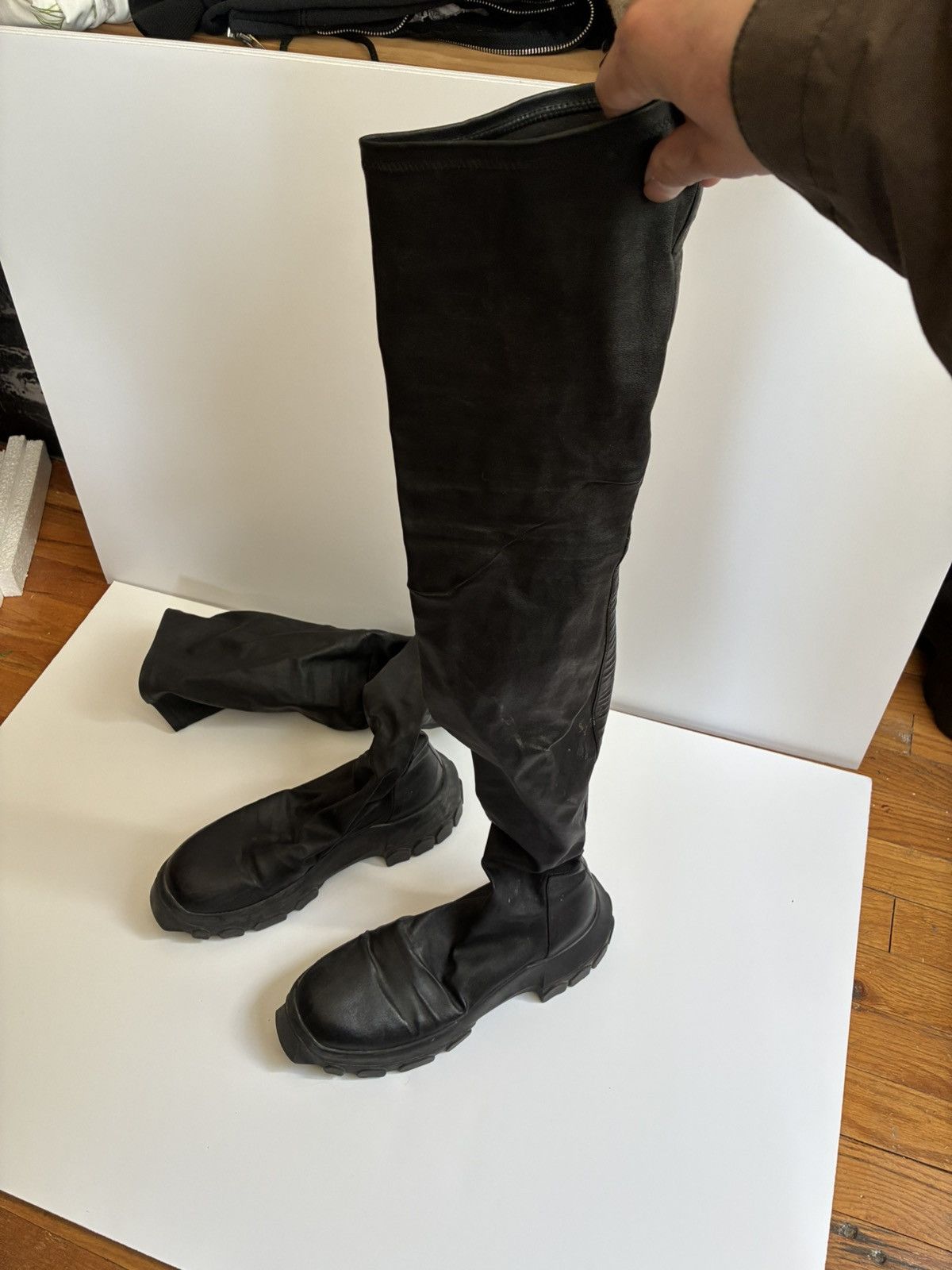 Pre-owned Rick Owens Thigh High Boots In Black