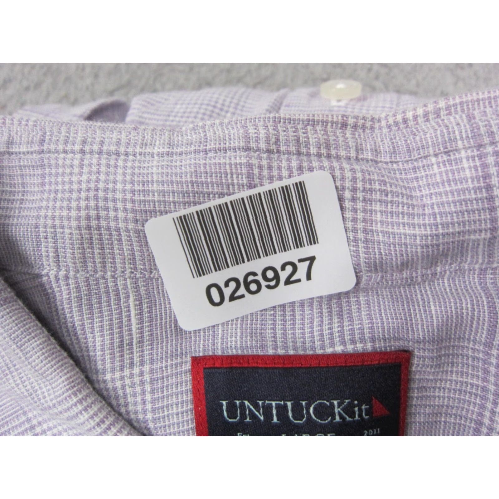 UNTUCKit UNTUCKit Shirt Large Purple Plaid 100% Linen Slim Fit Button Mens Formal Shirt Size 42R - 8 Thumbnail