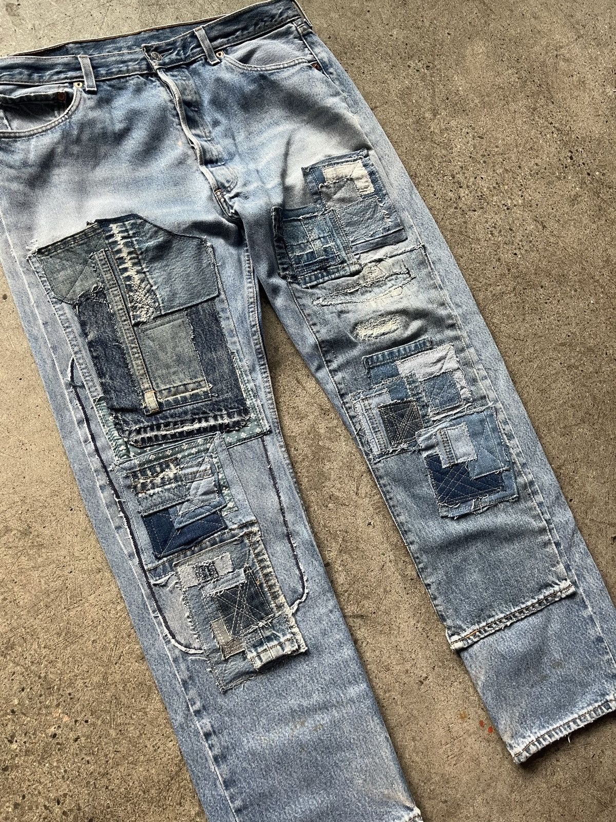 Levi's 1990s PATCHWORK DOUBLE KNEED LEVIS 501 Size US 36 / EU 52 - 2 Thumbnail