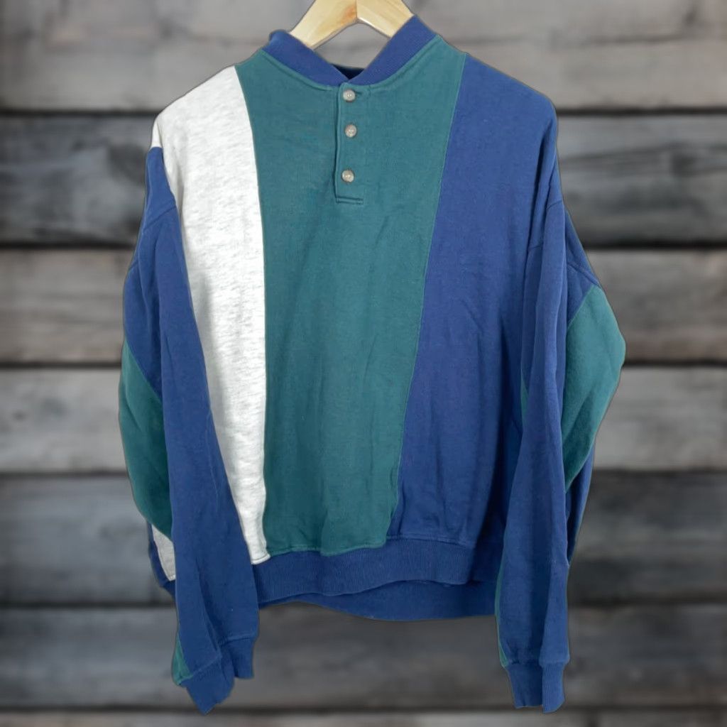 Vintage VINTAGE TownCraft Sweater Henley Shirt XL Tall Men Blue Green Striped 90s Retro Casual Fleece Knit Size US XL / EU 56 / 4 - 1 Thumbnail