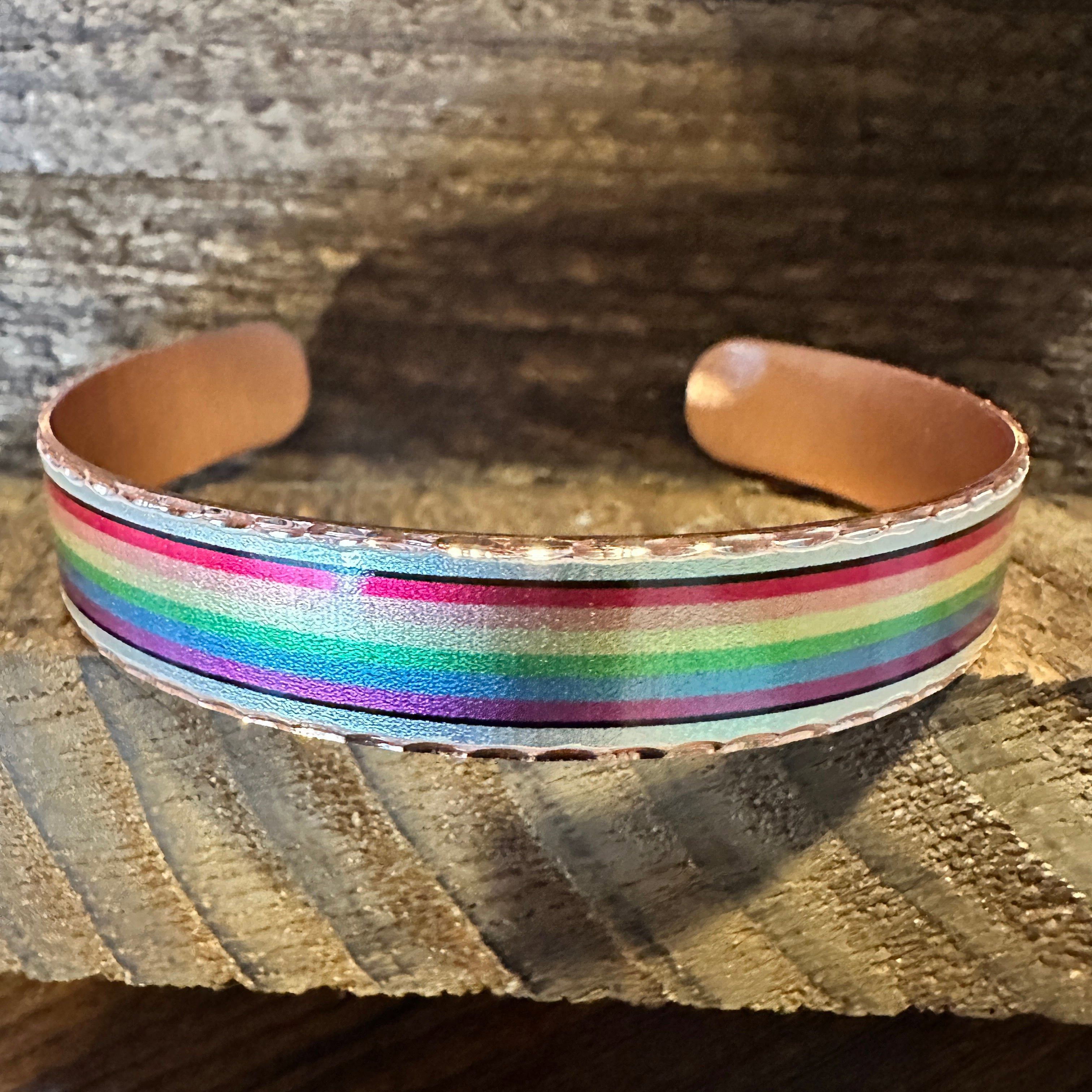 Other Handmade Boho Copper Narrow Cuff Bracelet, Diamond Cut Rainb Size ONE SIZE - 1 Thumbnail