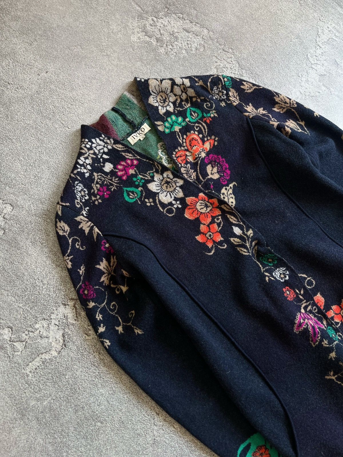 Designer IVKO Wool Floral Pattern Knitted Cardigan Snap Sweater Sz 36 Size XS / US 0-2 / IT 36-38 - 2 Thumbnail
