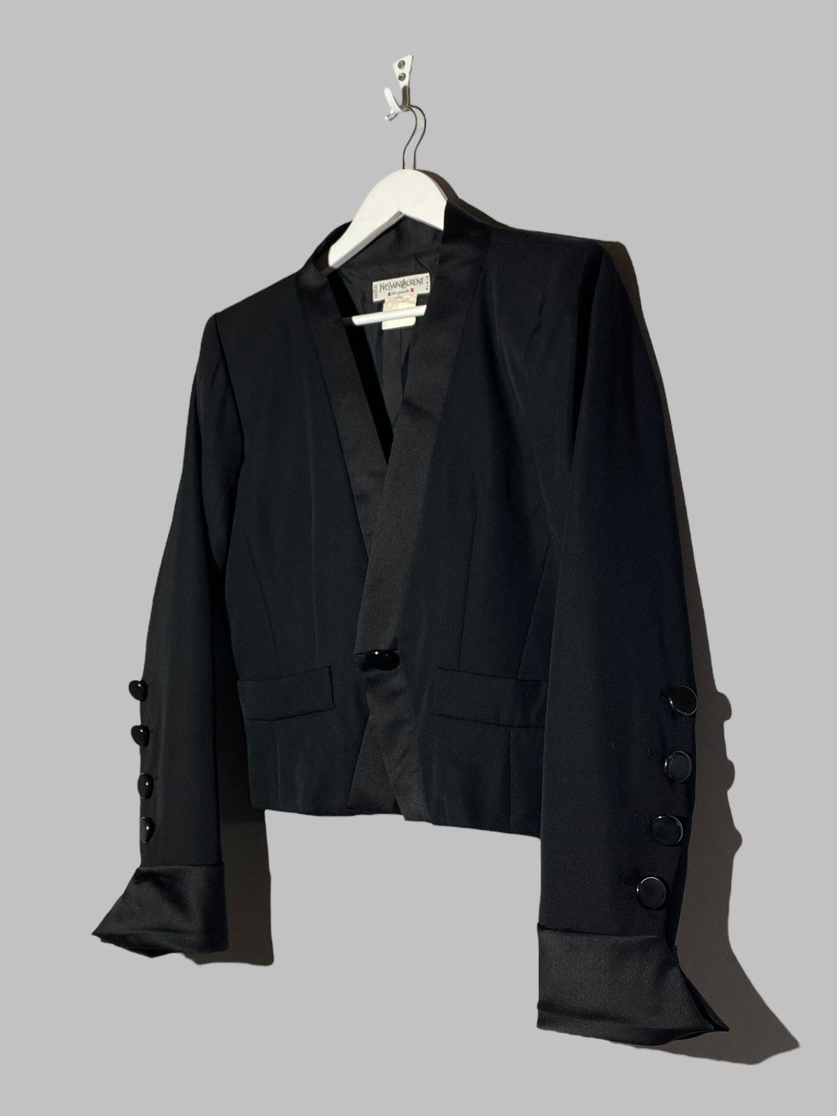 Yves Saint Laurent Vintage 90s Yves Saint Laurent Tuxedo Crop Jacket & Skirt Size L / US 10 / IT 46 - 3 Thumbnail