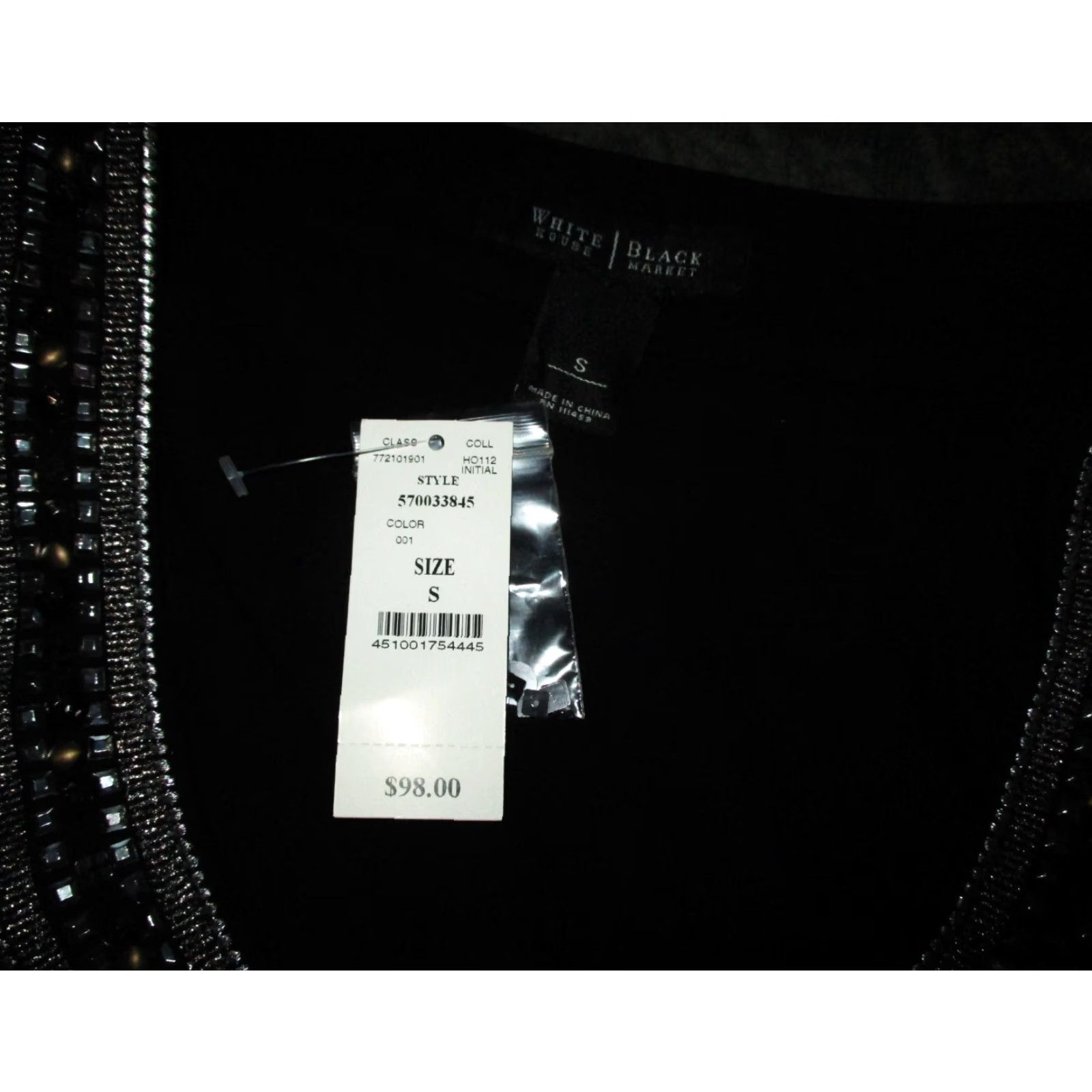 White House Black Market WHITE House BLACK Market Dress Beaded Knee Length S NWT Black 3/4 Sleeve Casual Womens Vintage: No Size S / US 4 / IT 40 - 6 Thumbnail