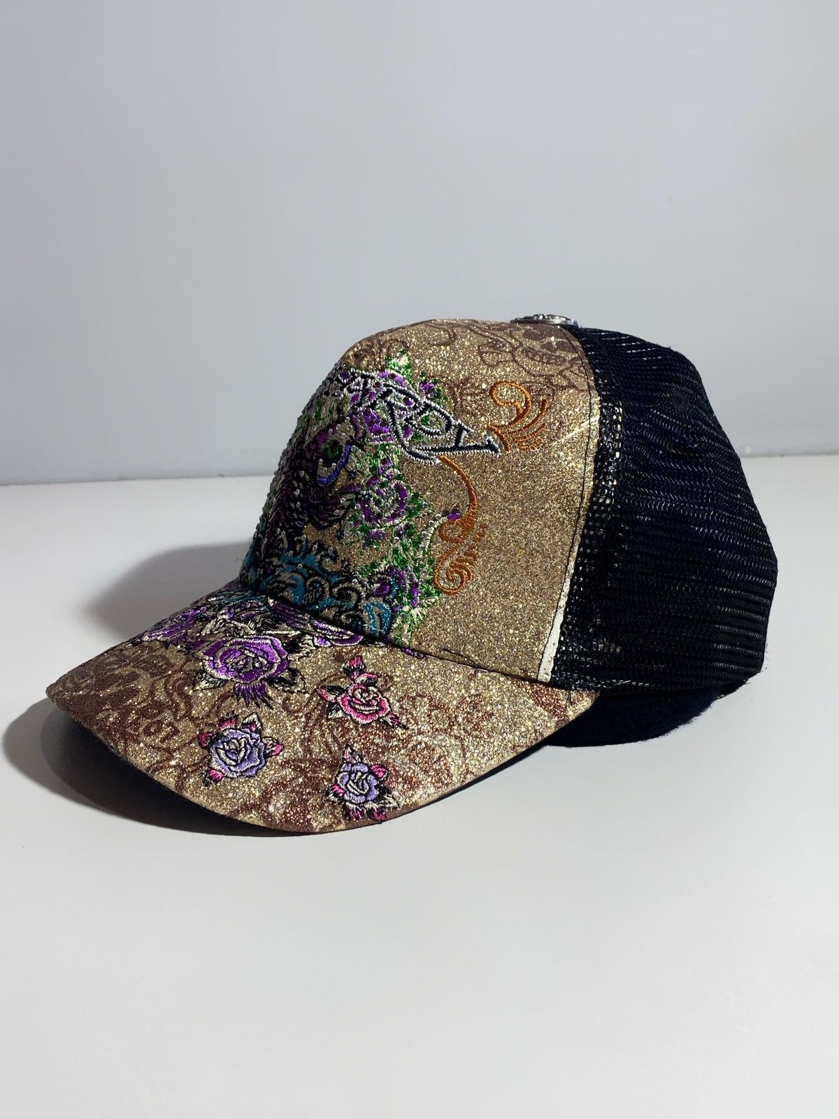 Ed Hardy Vintage Ed Hardy Y2k Golden Shimmer Trucker Hat Cap Japan Size ONE SIZE - 3 Thumbnail