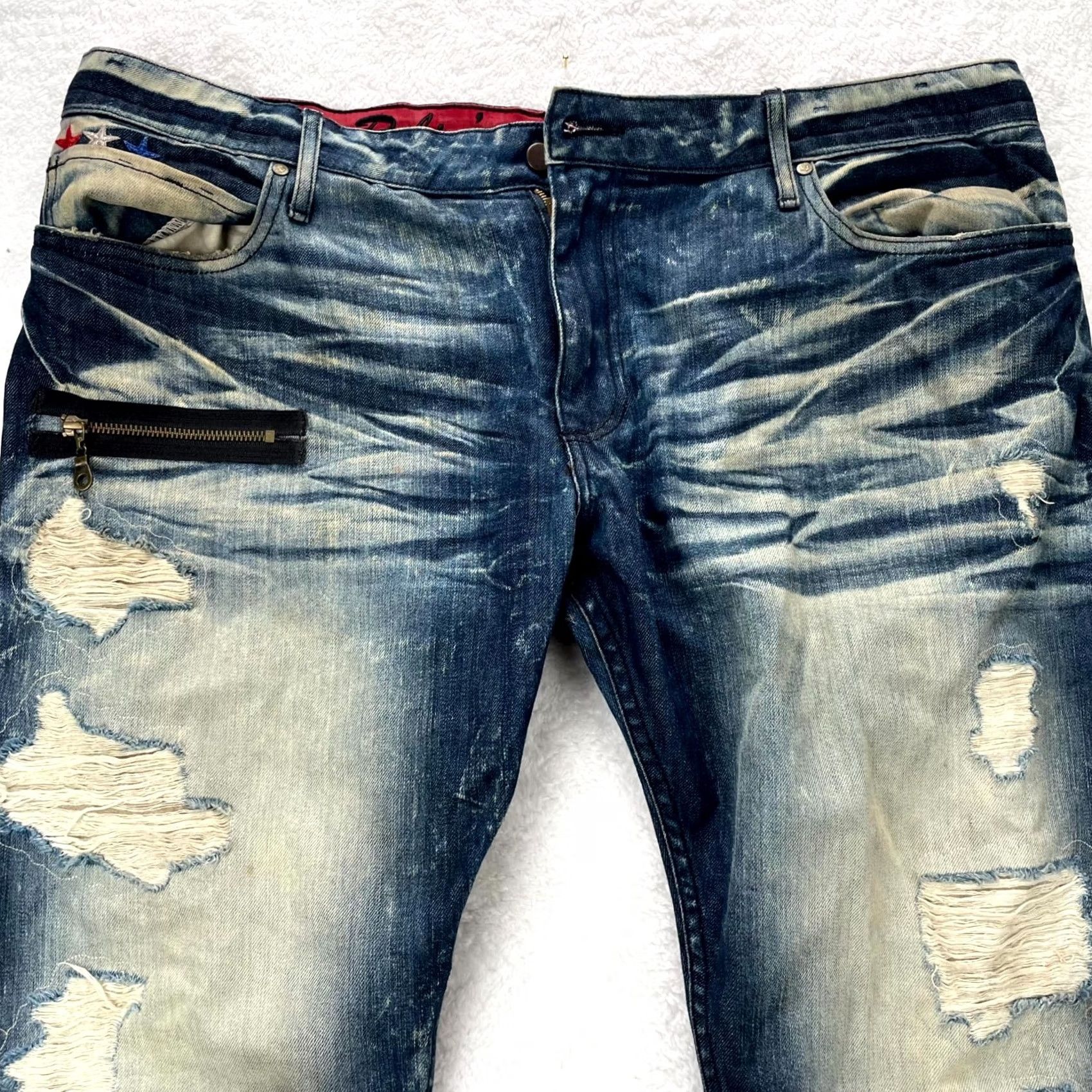 Vintage VINTAGE Robins Jeans Jeans Mens 44x30 Red Label Thrashed Distressed Ankle Zipper Studs Wings Women? Size US 44 / EU 60 - 4 Thumbnail