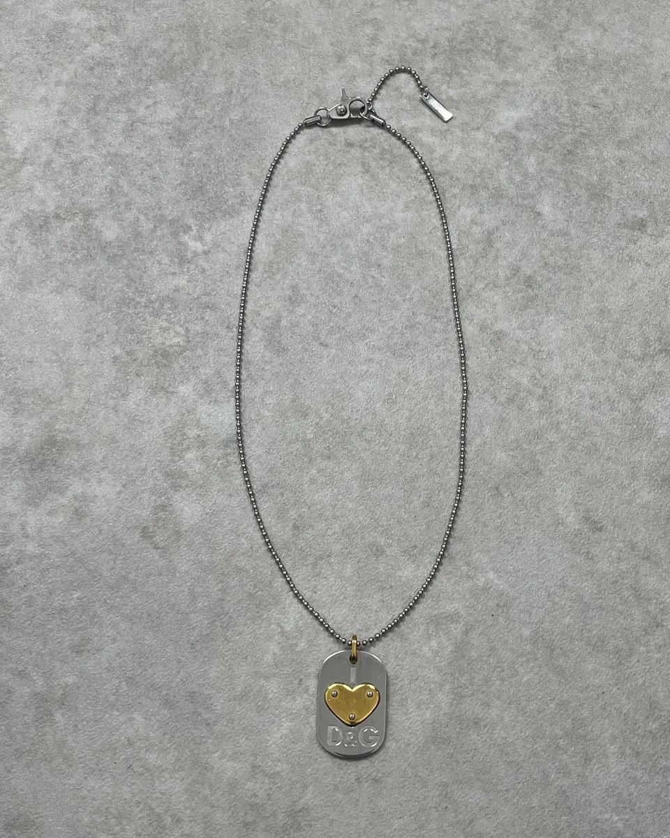 Dolce & Gabbana Dolce & Gabbana Black Metal Dog Tag Necklace Gold Heart Logo Size ONE SIZE - 1 Thumbnail