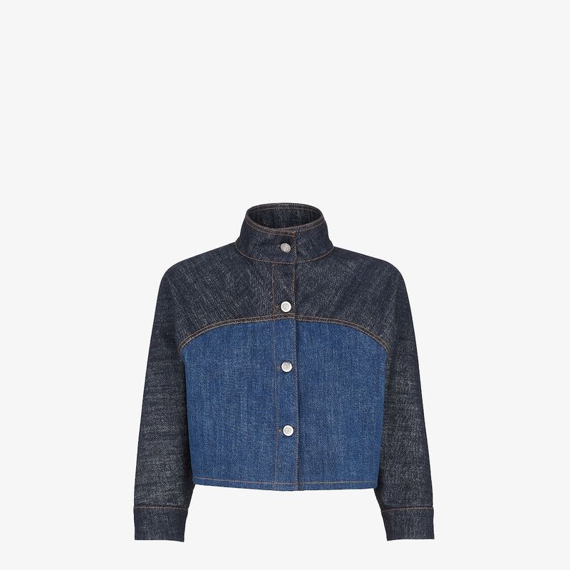 Fendi o1loc1c0126 Two-tone Denim Cropped Jacket in Blue Size M / US 6-8 / IT 42-44 - 1 Thumbnail
