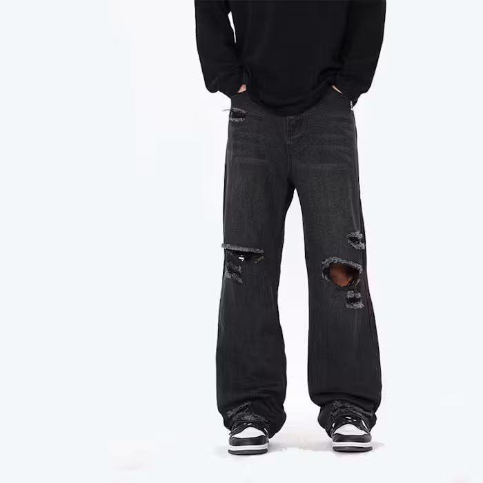 image of Black Distressed Denim Jeans, Men's (Size 32)