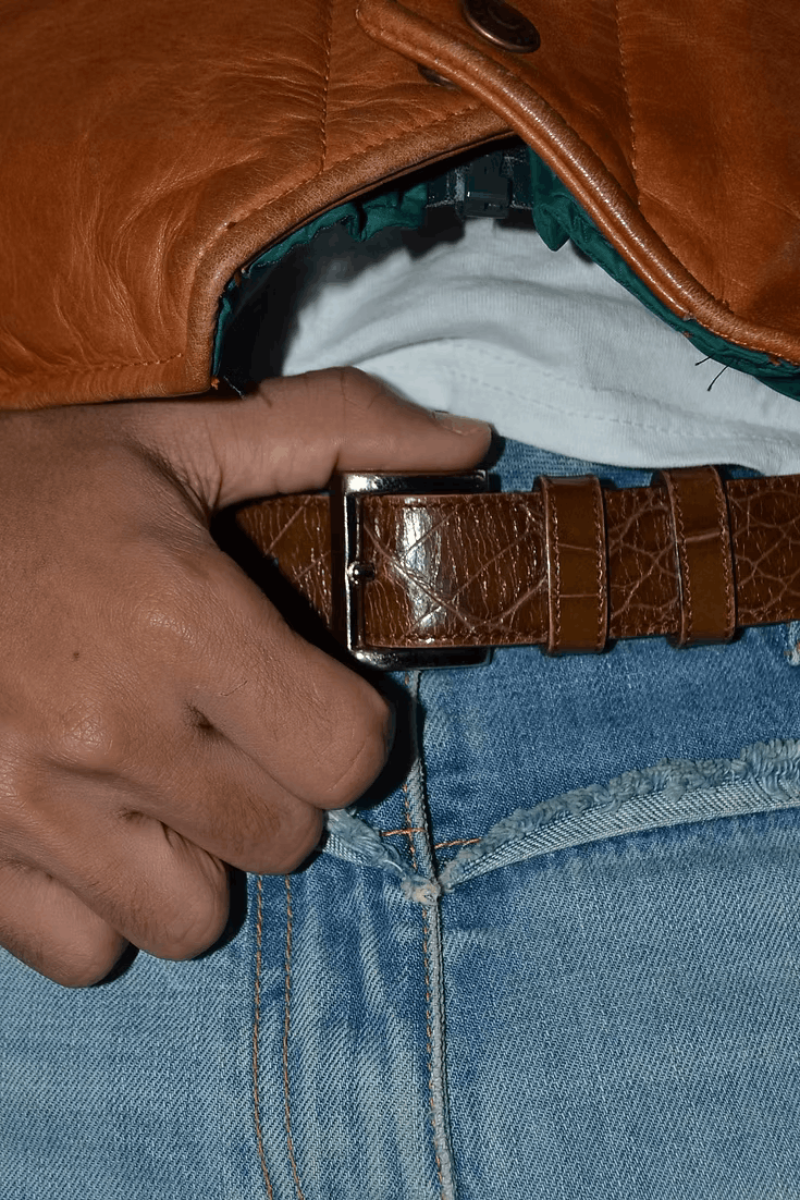 Early 2010s Croc-Embossed Leather Belt