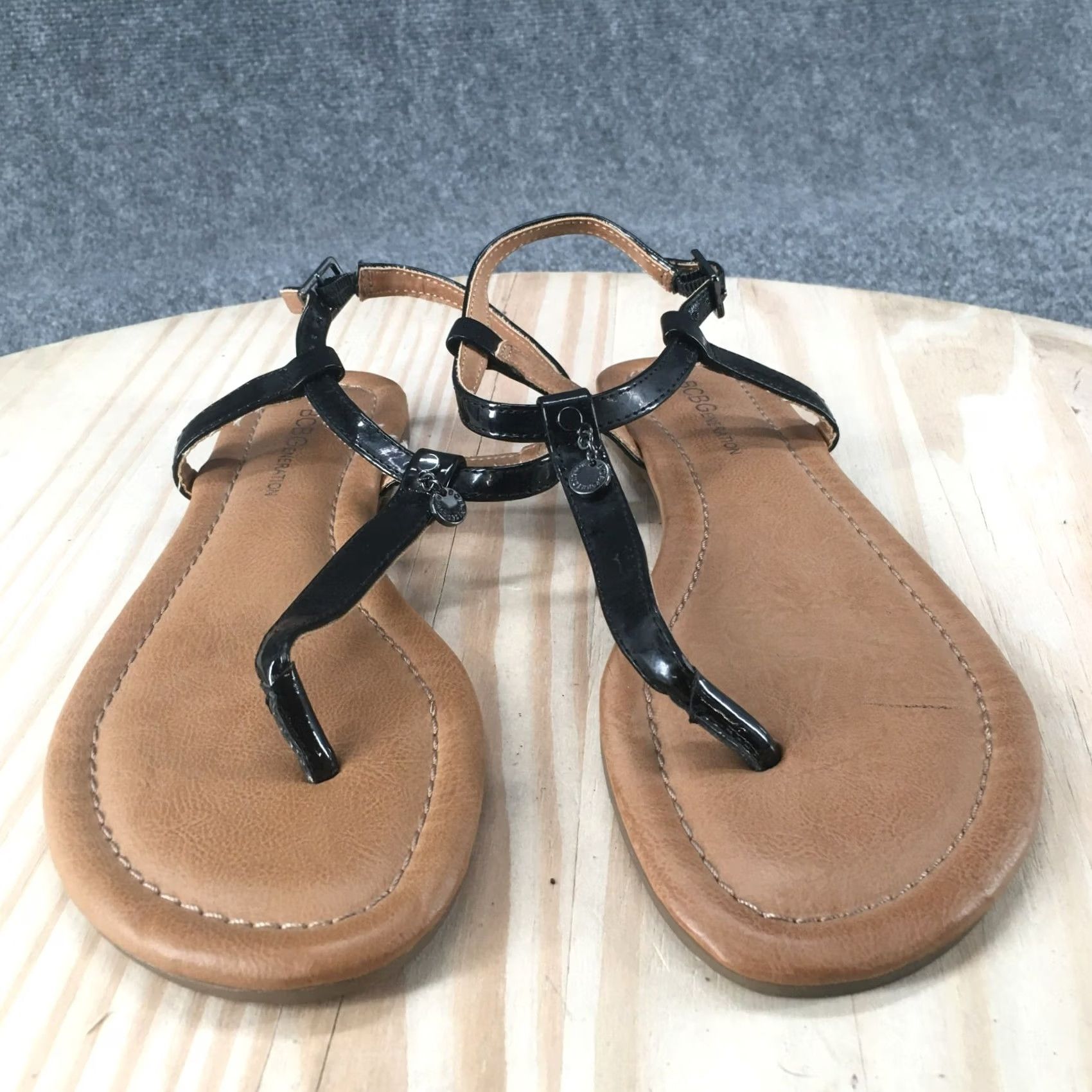 BCBGeneration BCBGeneration Sandals Womens 6 B Ankle Straps Black Leather Casual Buckle Thong Size US 6 / IT 36 - 4 Thumbnail
