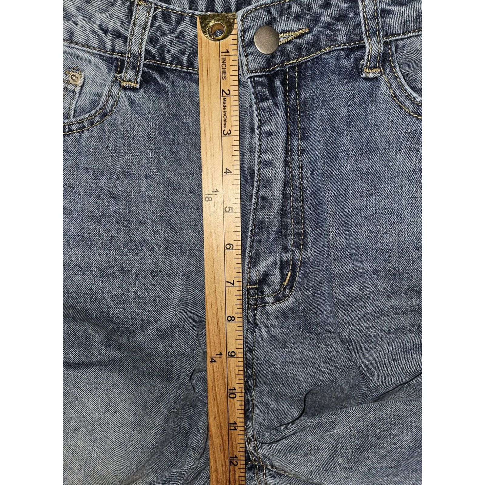 Shein SHEIN Jeans Womens Size 32 Blue High Rise Wide Leg Distressed Denim Buckle Waist Size 24" / US 00 / IT 34 - 5 Thumbnail