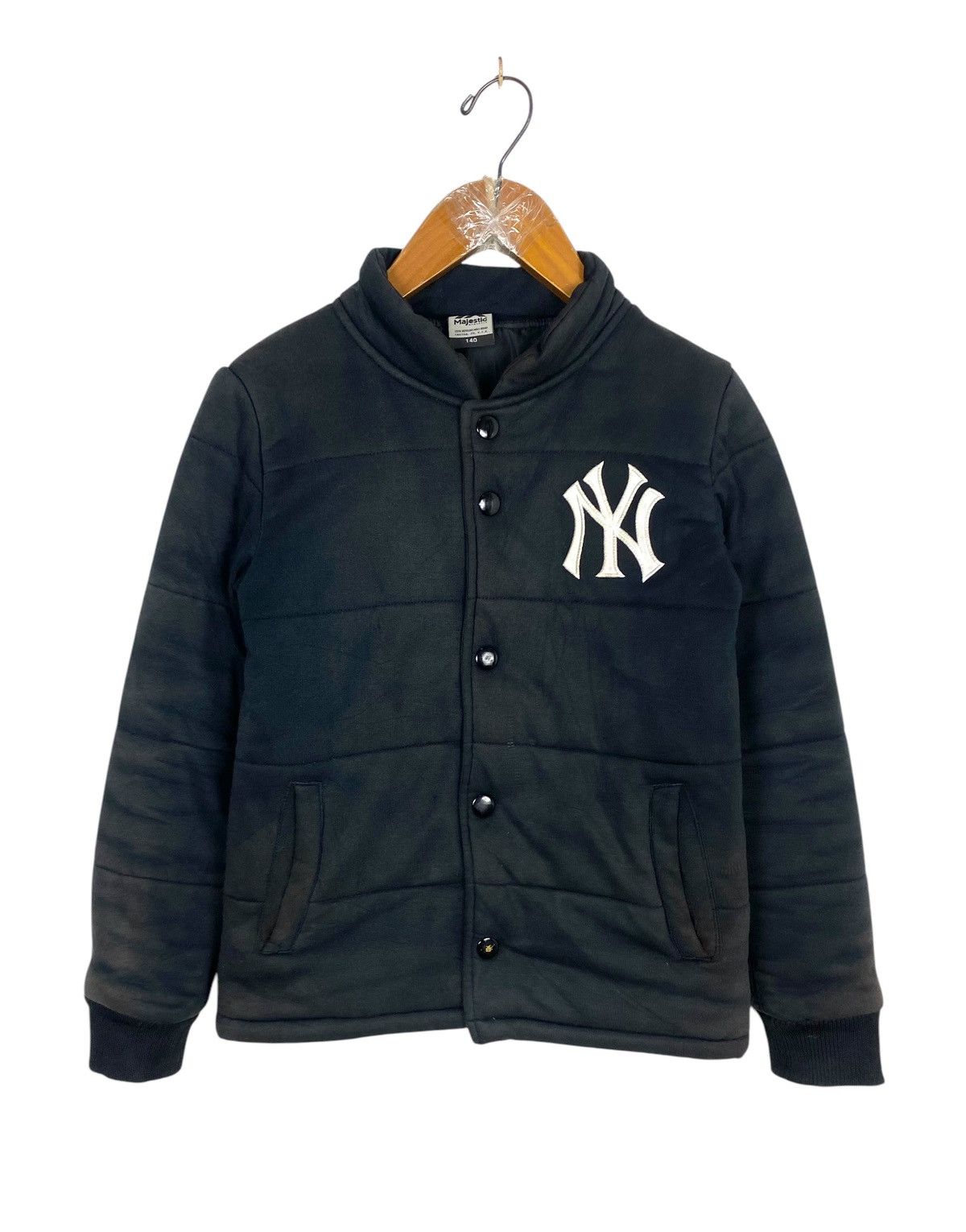 NY Yankees Majestic Athletic ボンバージャケット NY Yankees 90s Vintage Blue Satin MLB Bomber Jacket