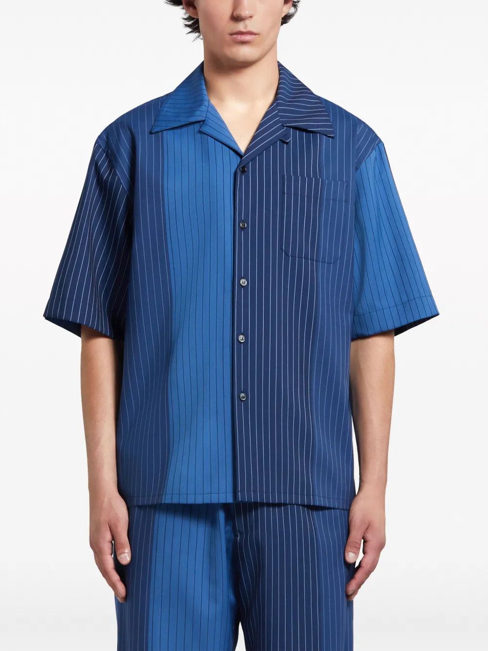 Marni o1w1db10125 Striped Virgin Wool Shirt in Navy Blue Size US S / EU 44-46 / 1 - 3 Thumbnail