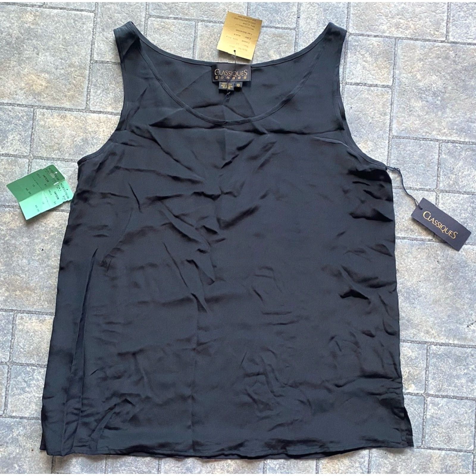 Vintage Classiques Tank Women's Size 10 Black 100% Silk Top Style 1011 NEW WITH TAGS Size L / US 10 / IT 46 - 2 Thumbnail