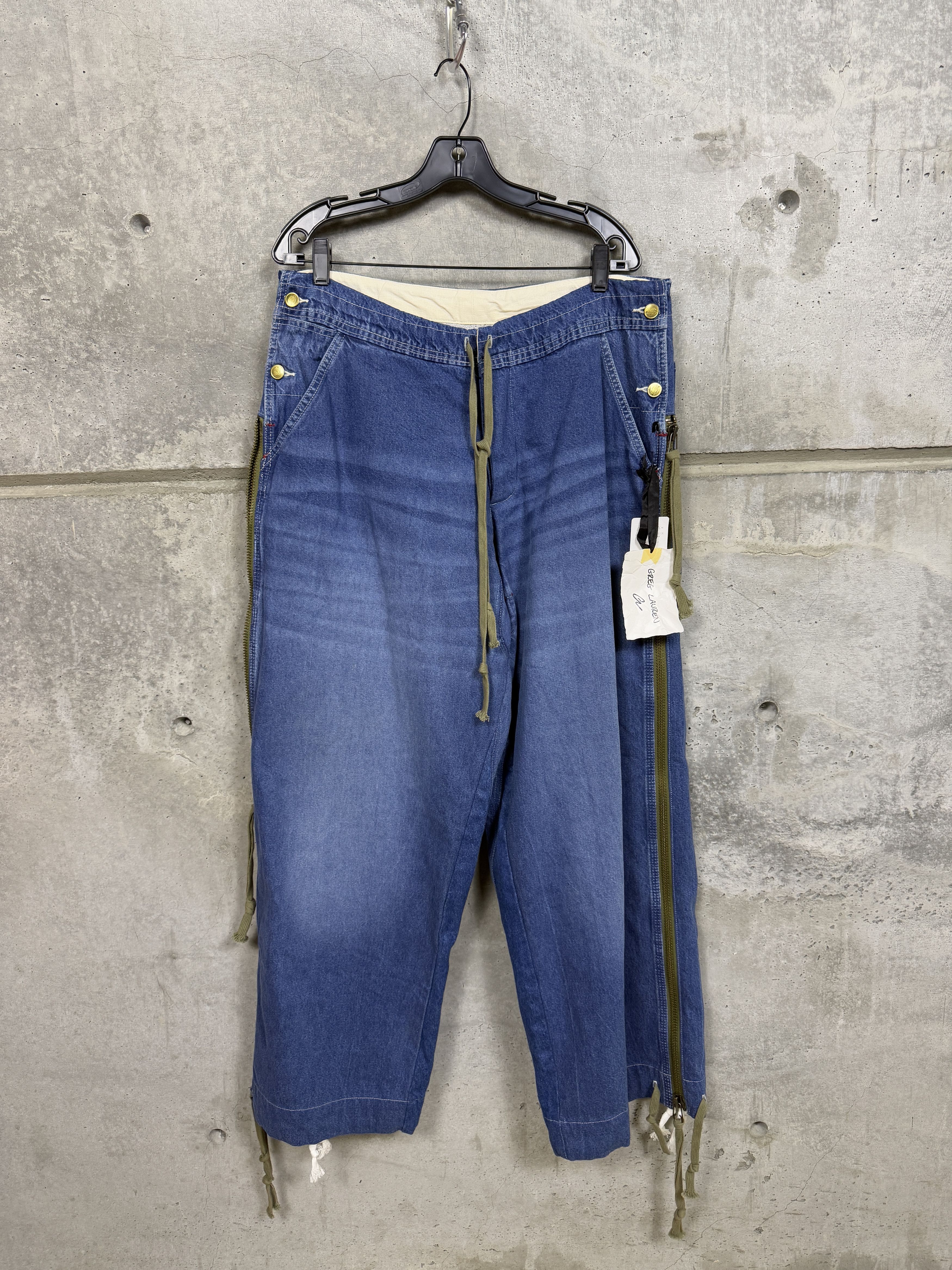 Greg Lauren $1700 Greg Lauren Denim Zip Wide Leg Jeans with Sweats Size US 34 / EU 50 - 2 Thumbnail