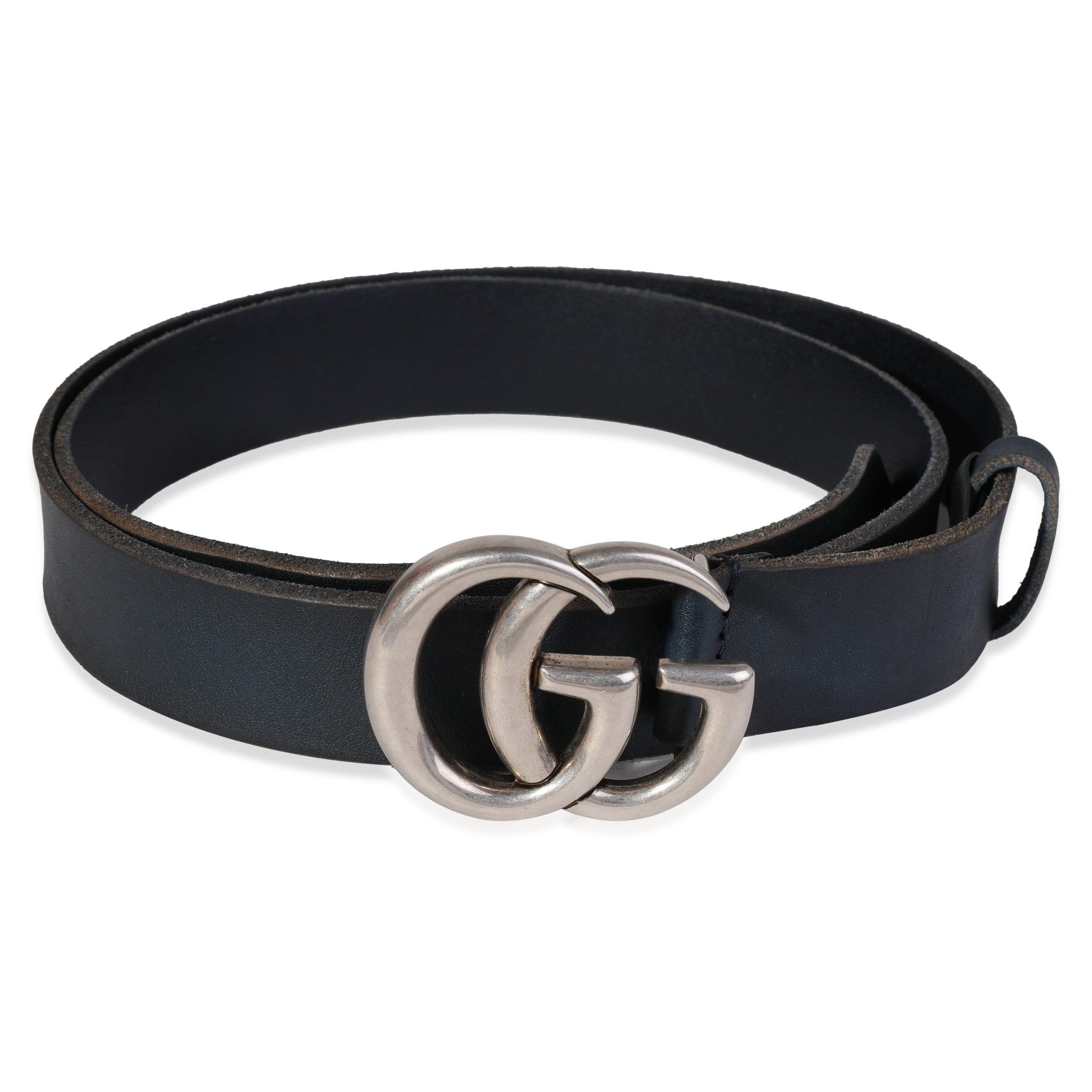 Gucci Navy Raw Leather Double GG Belt
