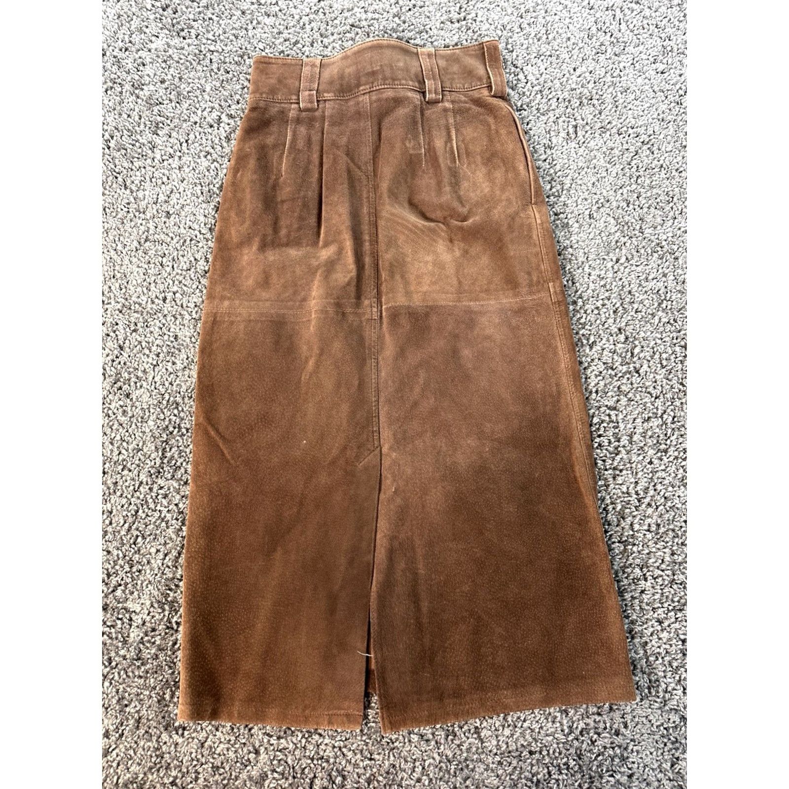 Vintage VINTAGE Outback Red Skirt Womens 10 Brown Suede Leather Cargo 90s Boho Women's Leather Skirt Knee Length Cargo Bohemian Mens? Size 32" / US 10 / IT 46 - 6 Thumbnail