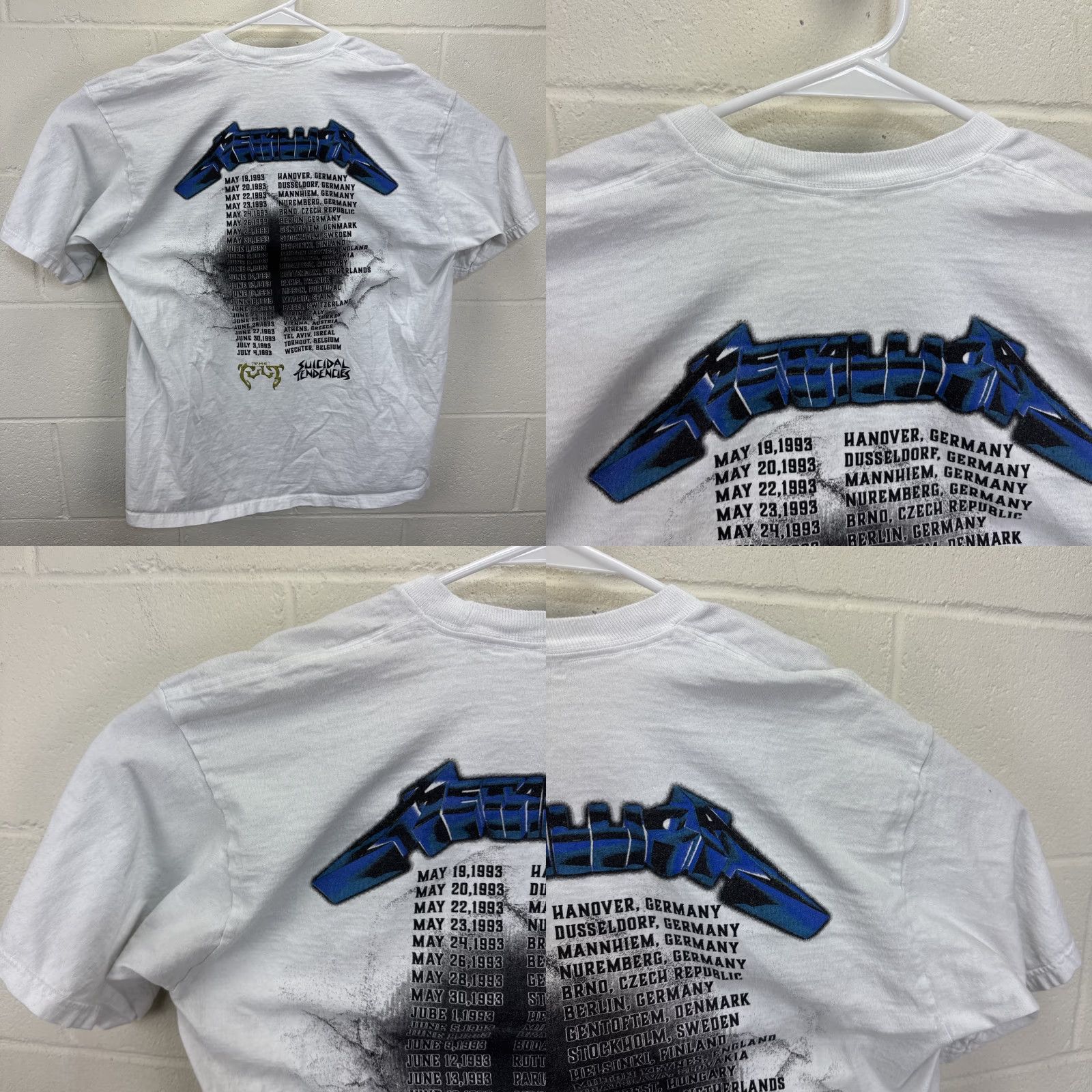 Vintage VINTAGE Metallica T-Shirt XXL White 90s Band Music Graphic Print Tour No Where Else To Roam Mens Boys? Size US XXL / EU 58 / 5 - 9 Thumbnail
