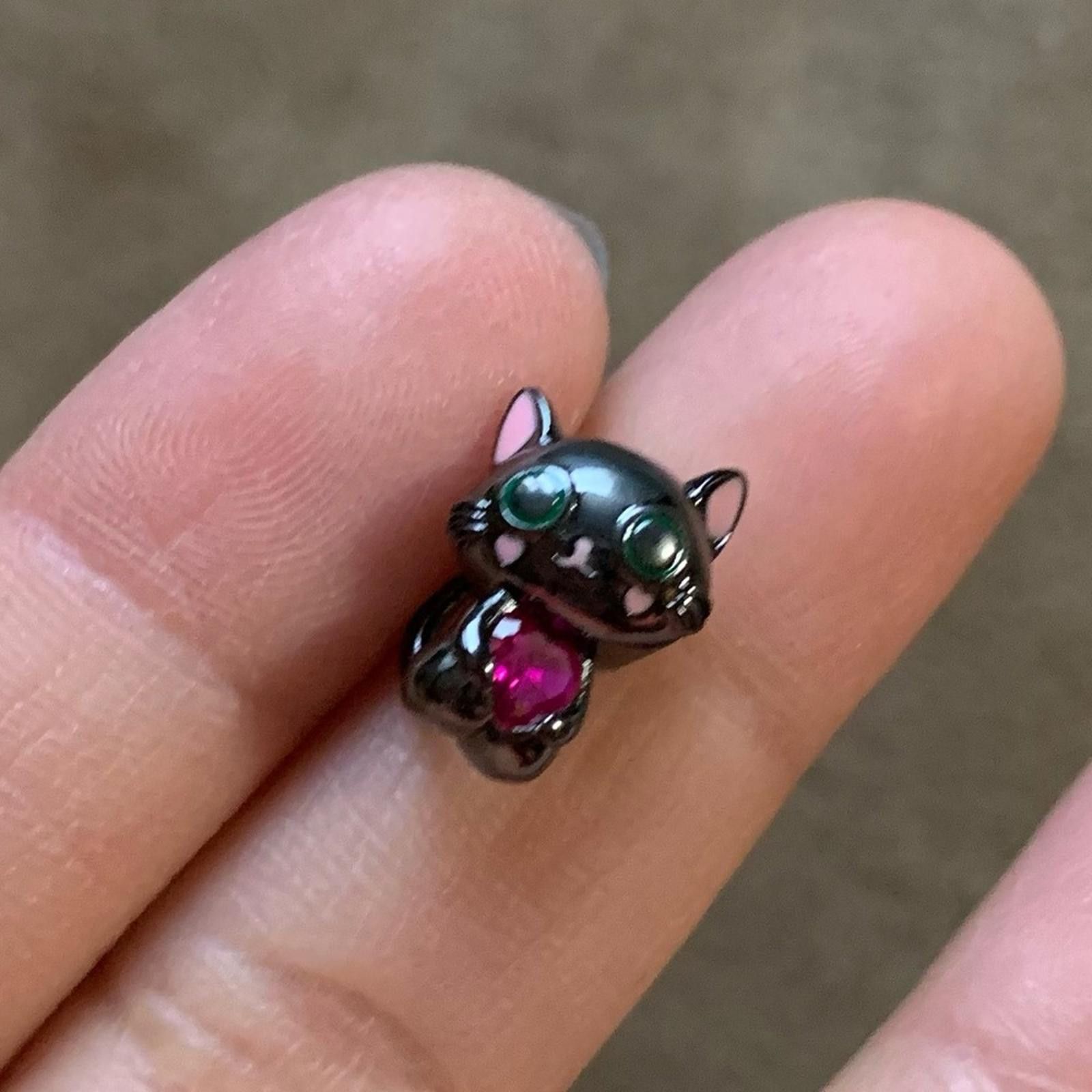 Other NWOT Black Cat Crystal Heart Charm Sterling Silver 925 Size ONE SIZE - 4 Thumbnail