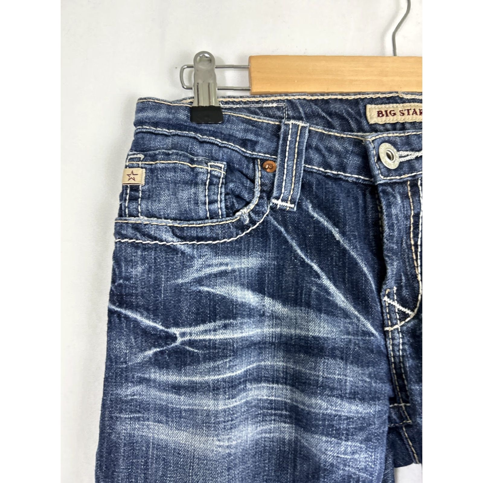 Vintage VINTAGE Big Star Womens Jeans Cropped 27 Dark Wash Distressed Straight Leg 27 Blue Womens Size 27" / US 4 / IT 40 - 4 Thumbnail