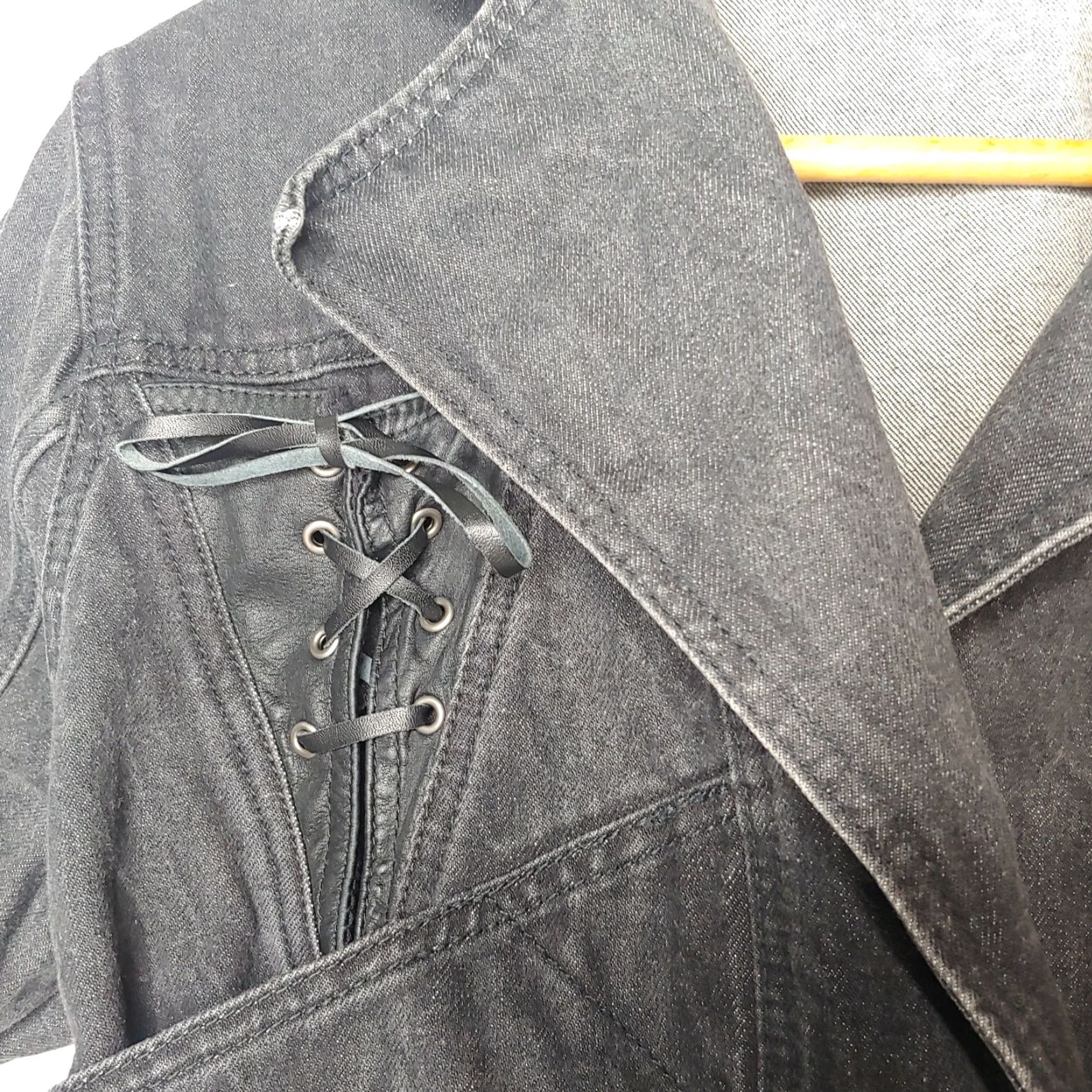 Express VINTAGE Paris Express Denim Jacket Womens Small Black Casual 80s Retro Short Cotton Snap Lace Up Size S / US 4 / IT 40 - 3 Thumbnail