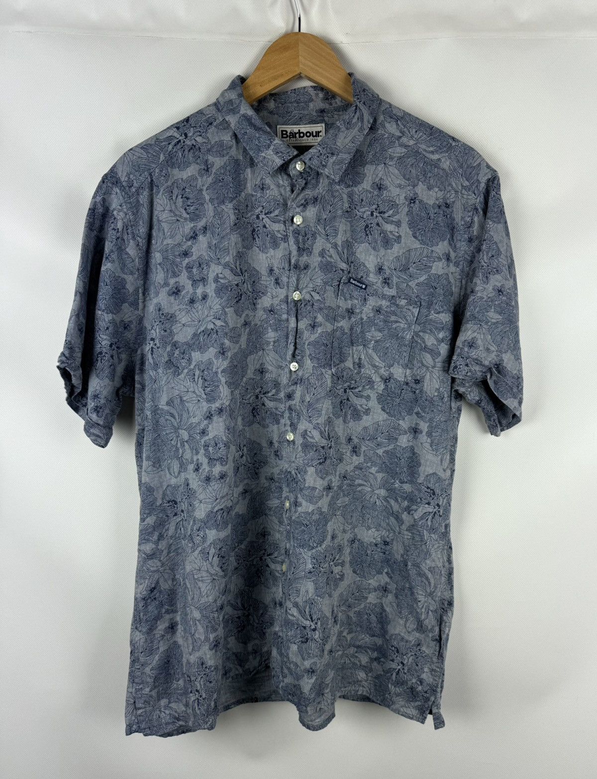 Barbour Barbour Lyocell Linen Overprinted Button Up Hawaiian Shirt Size US XL / EU 56 / 4 - 1 Thumbnail