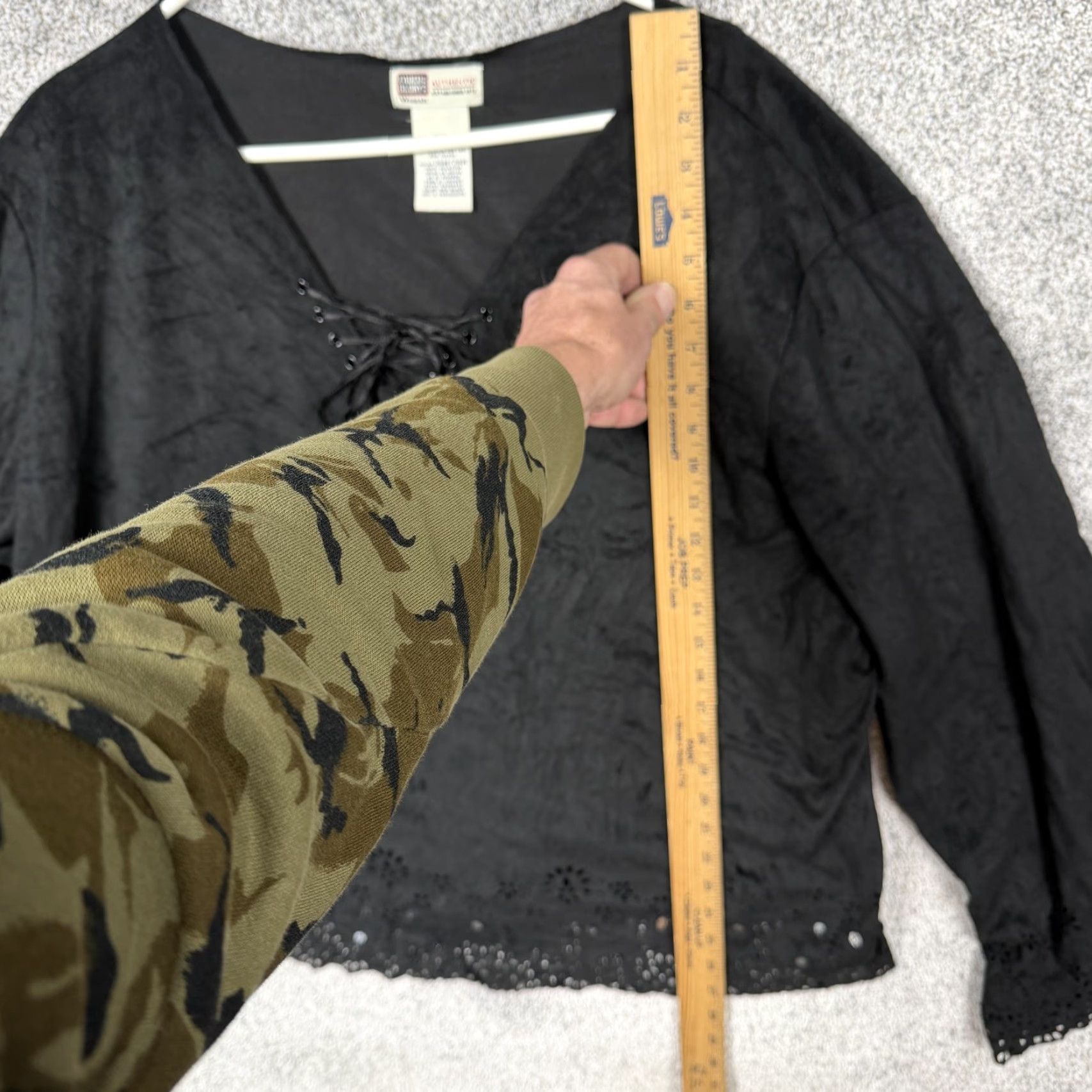 Faded Glory VINTAGE Faded Glory Blouse Womens Plus 26W/28W Black Lace Up Eyelet Trim Embroidered Sequin Boho Gothic Size 4XL / US 24-26 - 2 Thumbnail