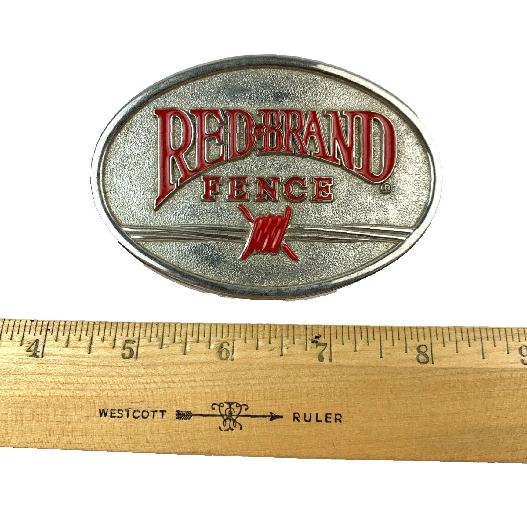 Vintage VINTAGE Red Brand Fence Silver Oval Metal Belt Buckle Belt Buckle Unbranded 1980s Occupational Adult Unisex Silver Buckle Mens Womens Size ONE SIZE - 4 Thumbnail