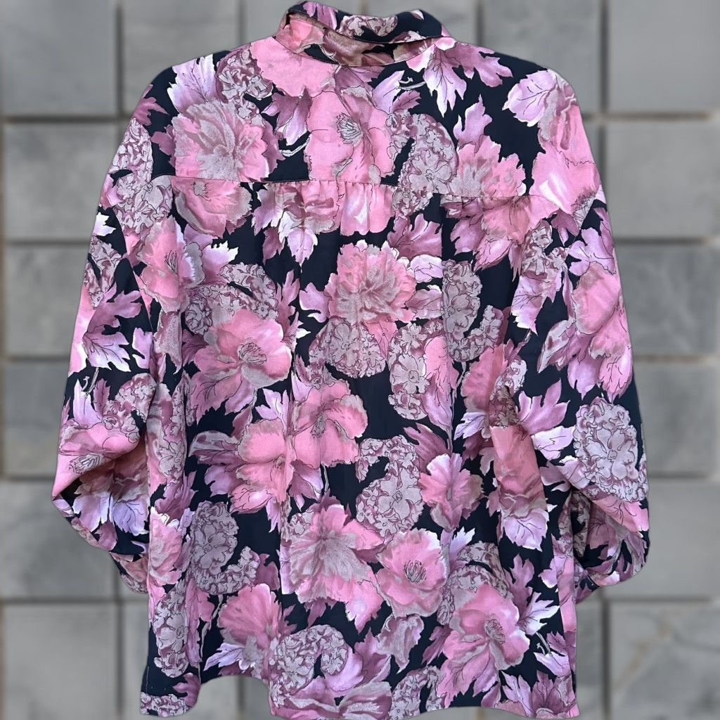 Pinko VINTAGE Browndale Studio Brownstone Blouse Size 14 Pink Black Floral Button-Up 90s Career Women Shirts Womens Size XL / US 12-14 / IT 48-50 - 1 Thumbnail
