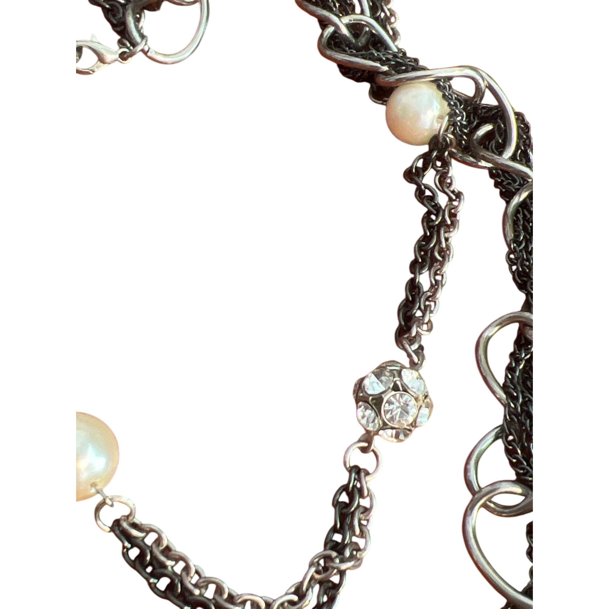 Other Layered Black Silver Tone Chain Necklace Faux Pearls Rhinest Size ONE SIZE - 3 Thumbnail