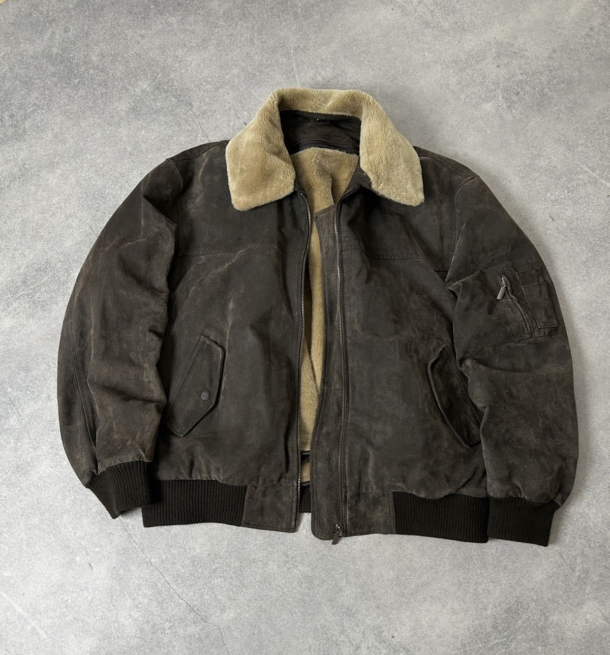 Genuine Leather Vintage Aviator Jacket with sherpa leather jacket size Xl Size US XL / EU 56 / 4 - 3 Thumbnail