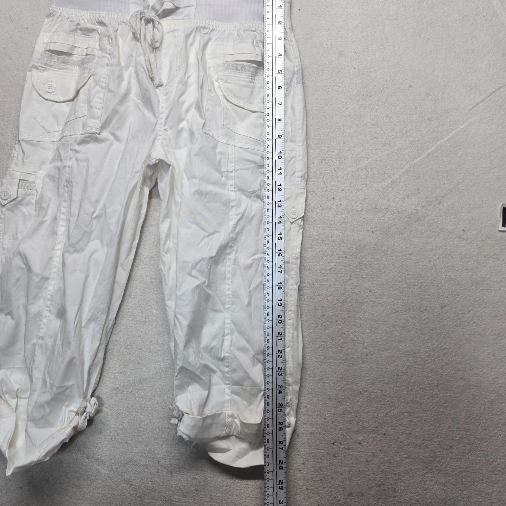 Vintage Audrey Lane Capri Pants White Women's L Large Nylon Pull-On Elastic Waist Capri - Solid, Lightweight, Casual Pants Size 36" / US 14 / IT 50 - 7 Thumbnail