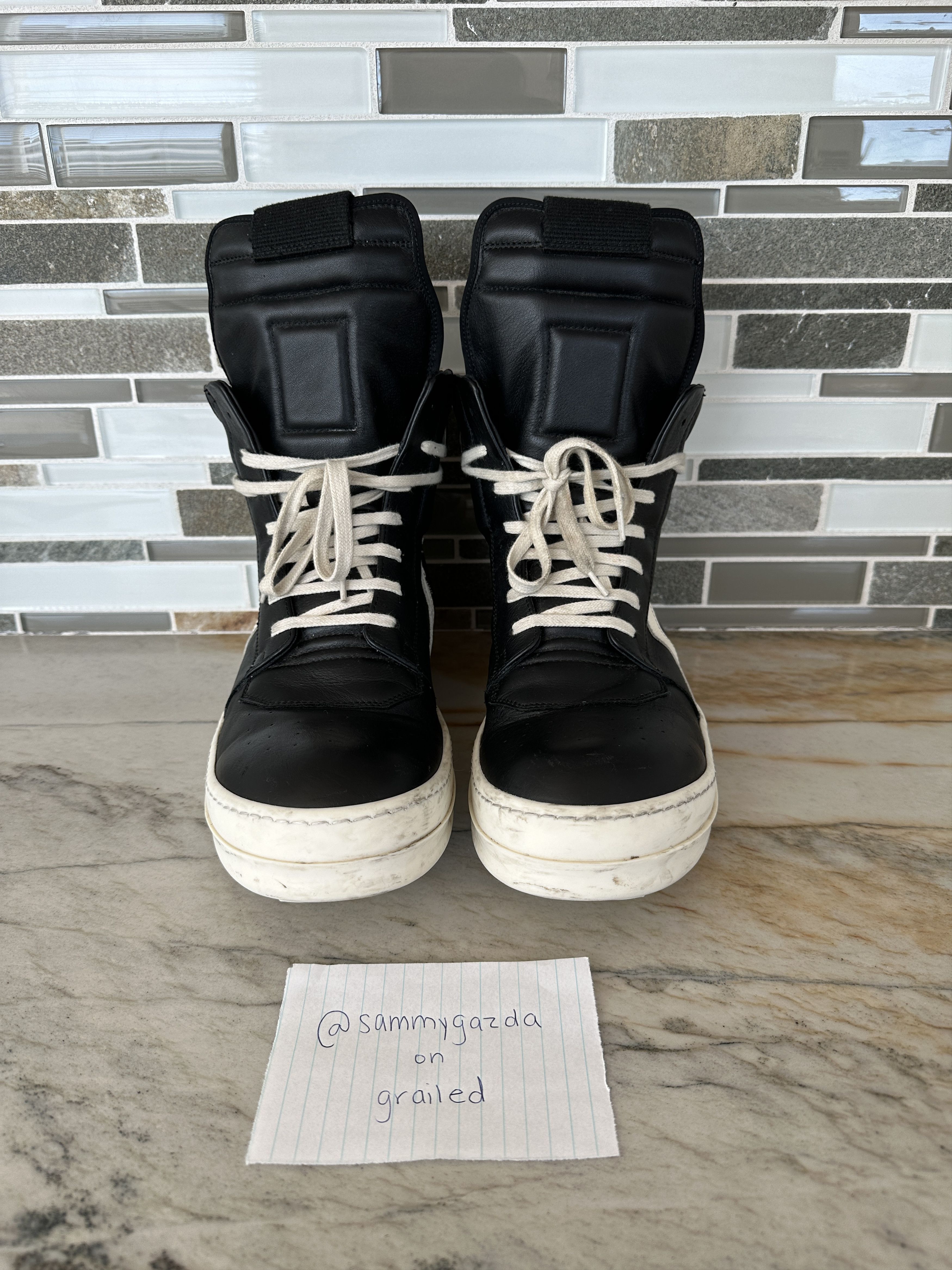 Rick Owens Rick Owens Geobasket High Top Black/Milk Sneakers | Grailed