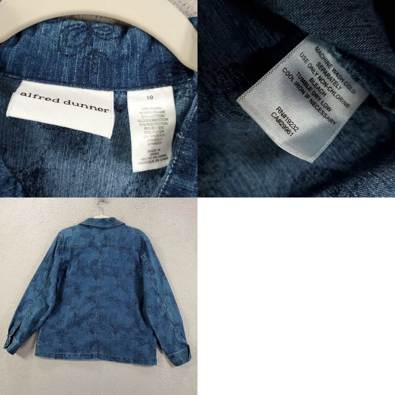 Vintage Alfred Dunner Denim Jacket Women 10 Blue Embroidered Button Front Pockets Flower Artsy Classic Womens Size L / US 10 / IT 46 - 8 Thumbnail