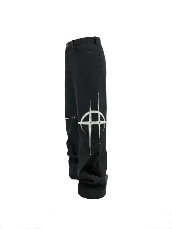 VIBE Straight Leg Beige Appliquéd Embroidered Jeans Black Size US 32 / EU 48 - 7 Thumbnail