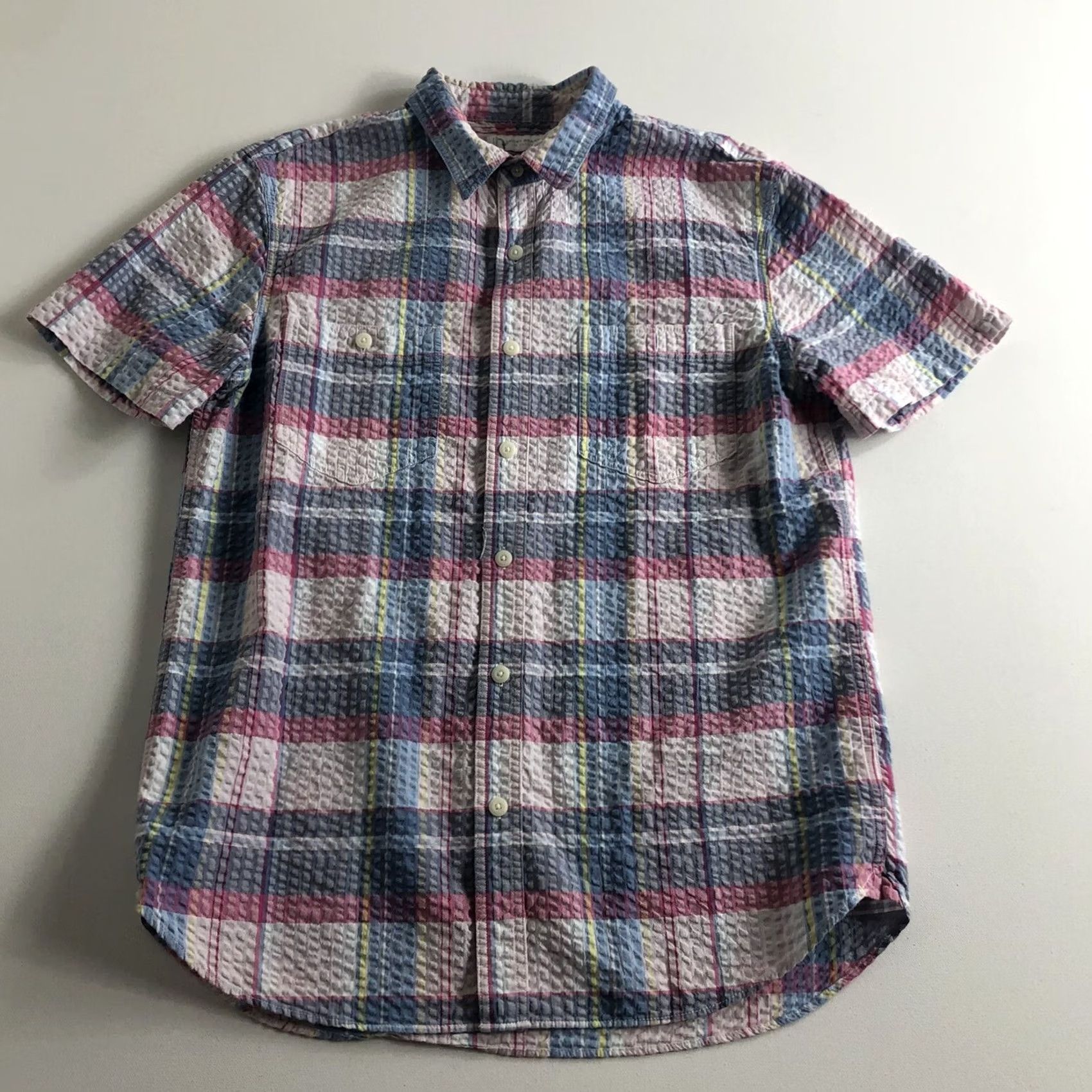 Lucky Brand Lucky Brand Mens Button-Up Shirt Seersucker Plaid Short Sleeve Classic Fit M Multicolor Casual Pocketed Size US 31 - 2 Thumbnail