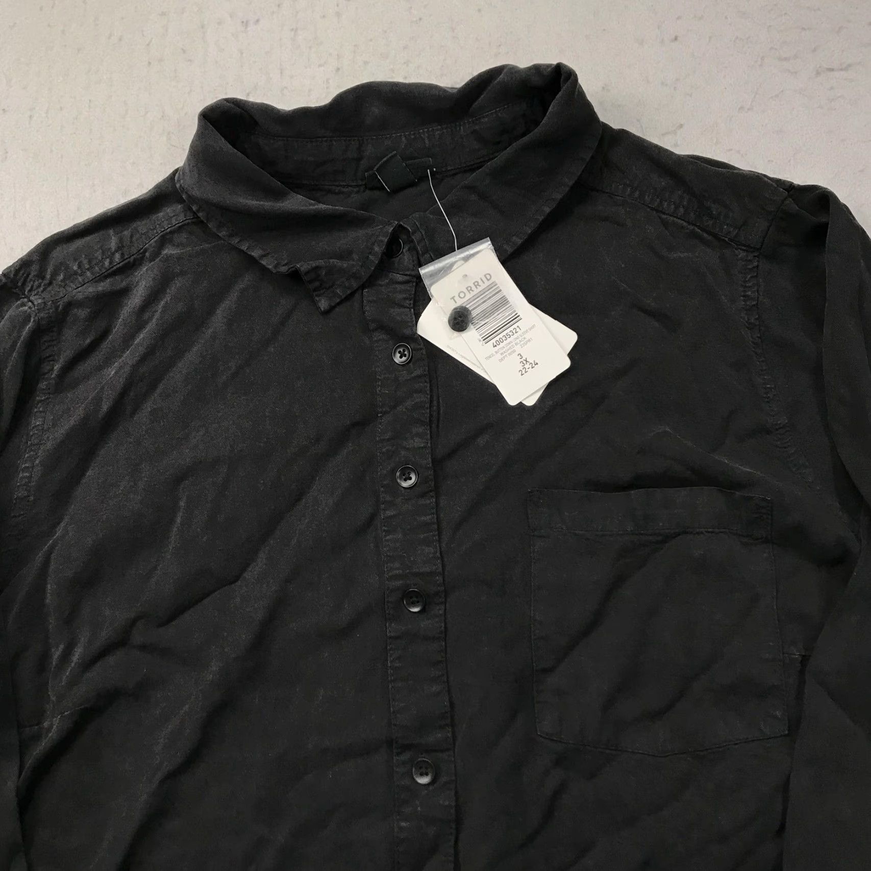 Torrid Torrid Shirt Womens 3X Washed Black Tencel Button-Down Long Sleeve Plus Size XXL / US 16-18 / IT 52-54 - 3 Thumbnail