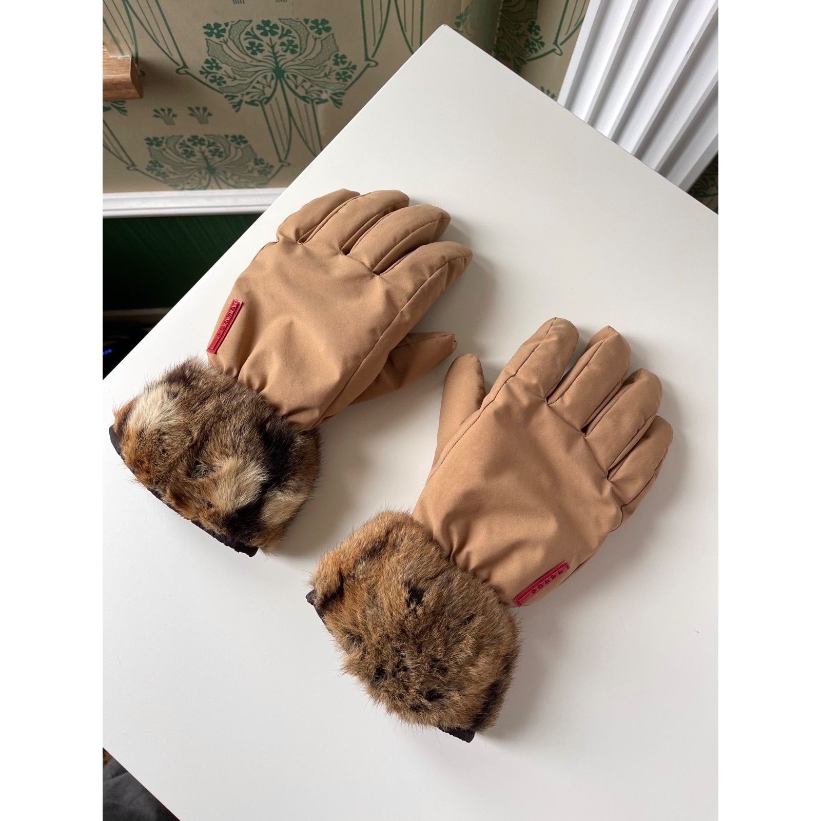 Prada Prada Fur Beige Nylon Gloves Size 8 Vintage 2000 Size ONE SIZE - 4 Thumbnail