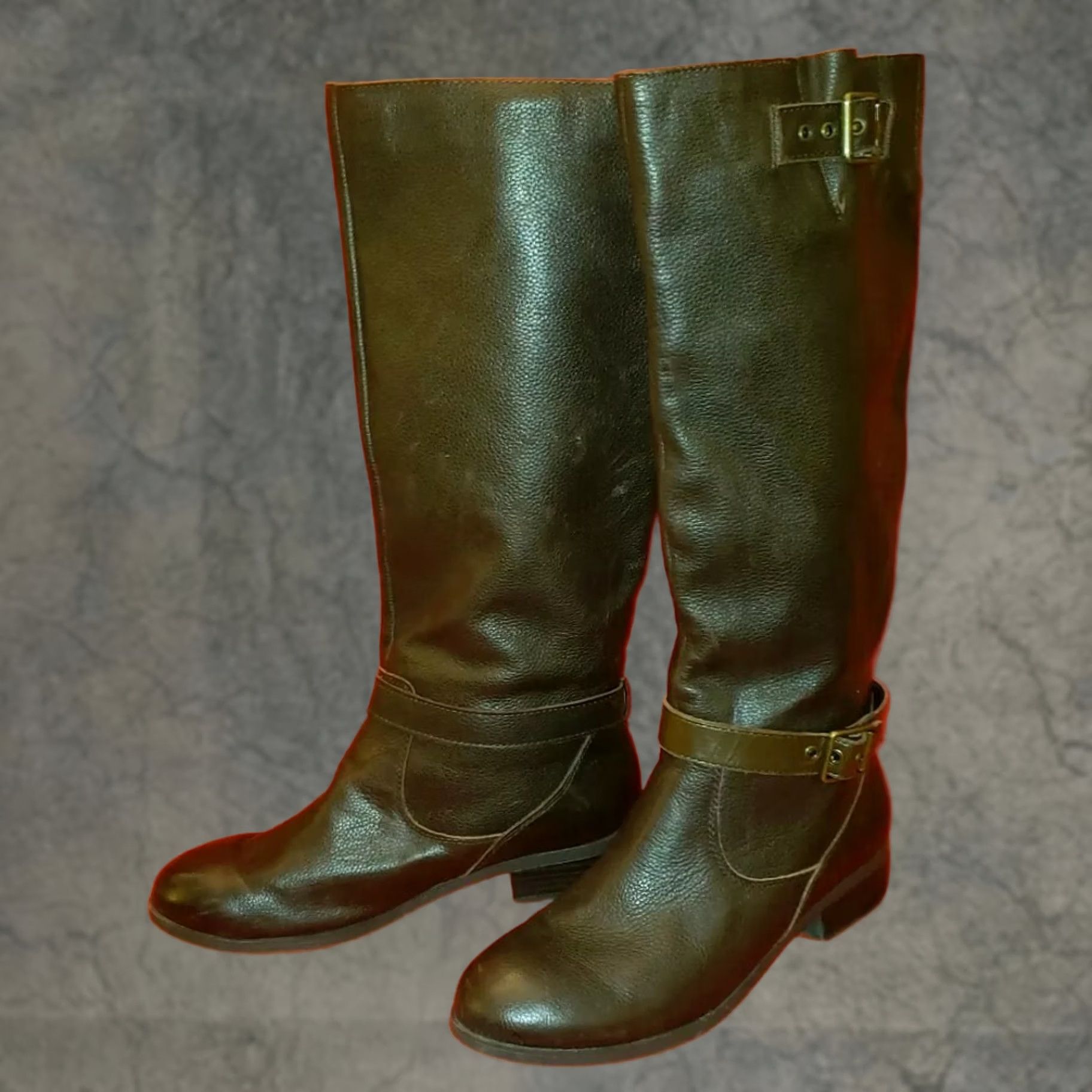 Vintage Women's Riding Boots Size 8.5M Brown REAL LEATHER Harness Strap With Buckle Boots Size US 7 / IT 37 - 1 Thumbnail