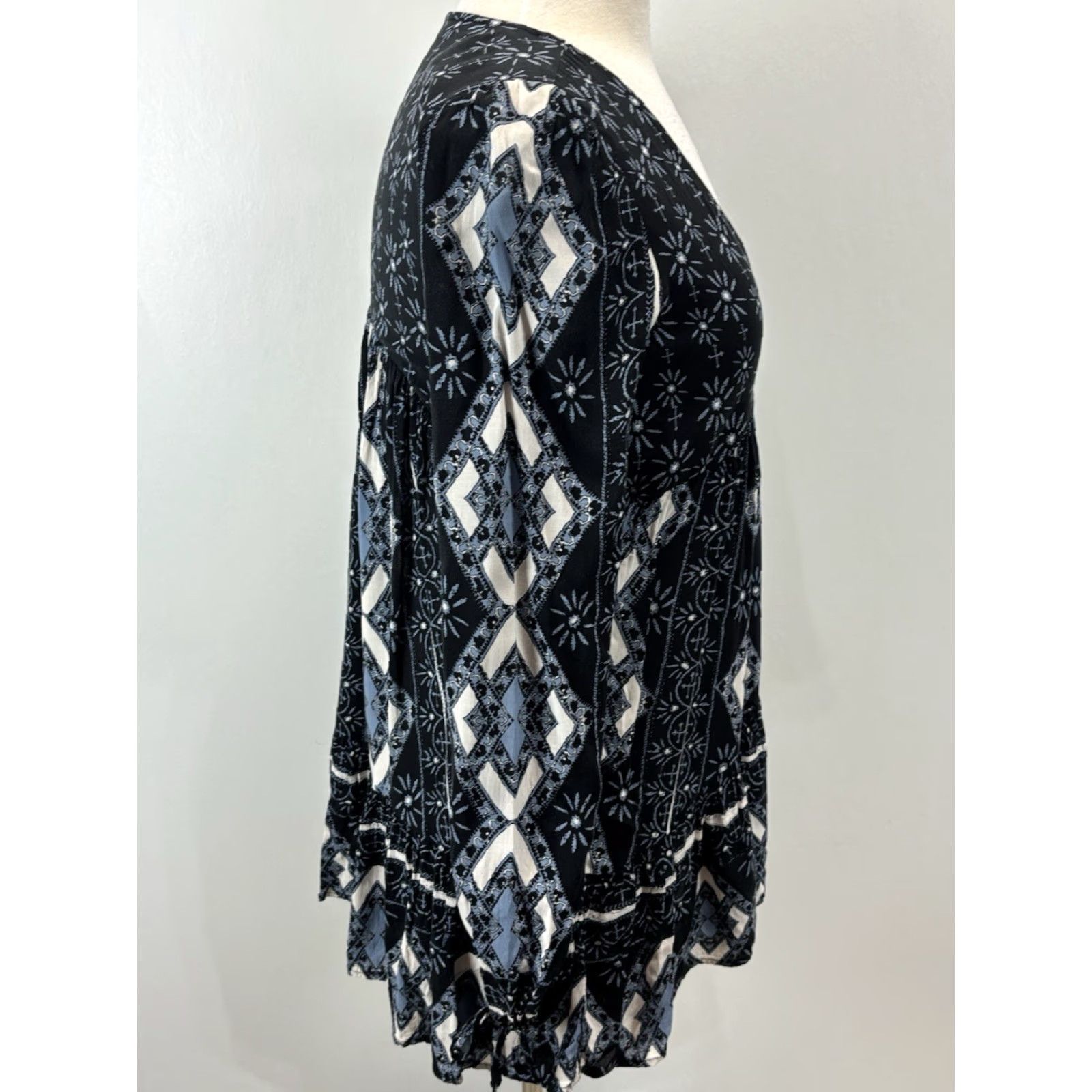 Free People VINTAGE Free People Tunic Top XS Women Boho Geometric Ruffle Balloon Sleeve V-Neck Mini Dress Blue Size XS / US 0-2 / IT 36-38 - 4 Thumbnail