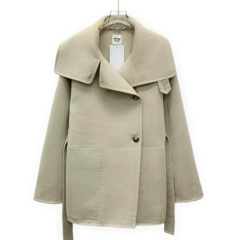 Hermes Hermes Oatmeal Cashmere Belted Coat Size US XXS / EU 40 - 1 Thumbnail