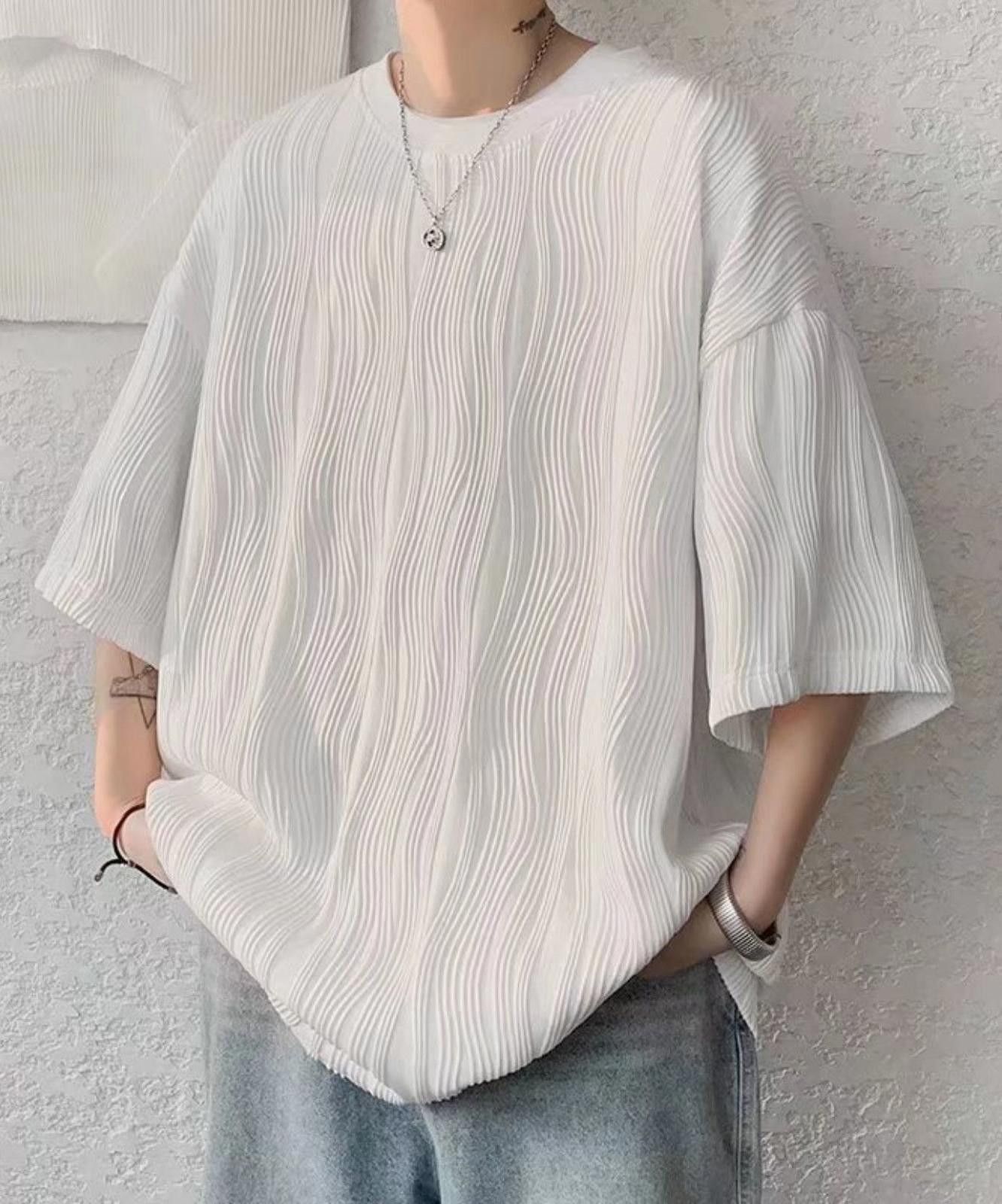 Other Korean White Wave Pleated Oversized Relaxed Tee T-shirt Size US XL / EU 56 / 4 - 2 Thumbnail