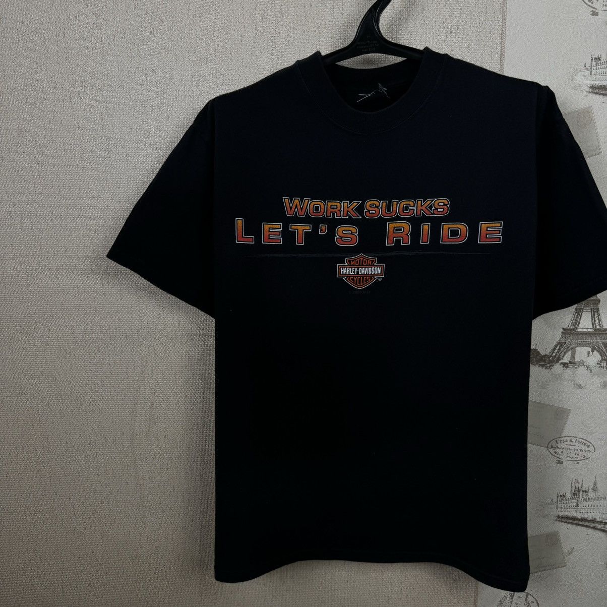 Harley Davidson × Vintage Vintage Harley Davidson T shirt Work Sucks Lets Ride Black Size US XL / EU 56 / 4 - 8 Thumbnail