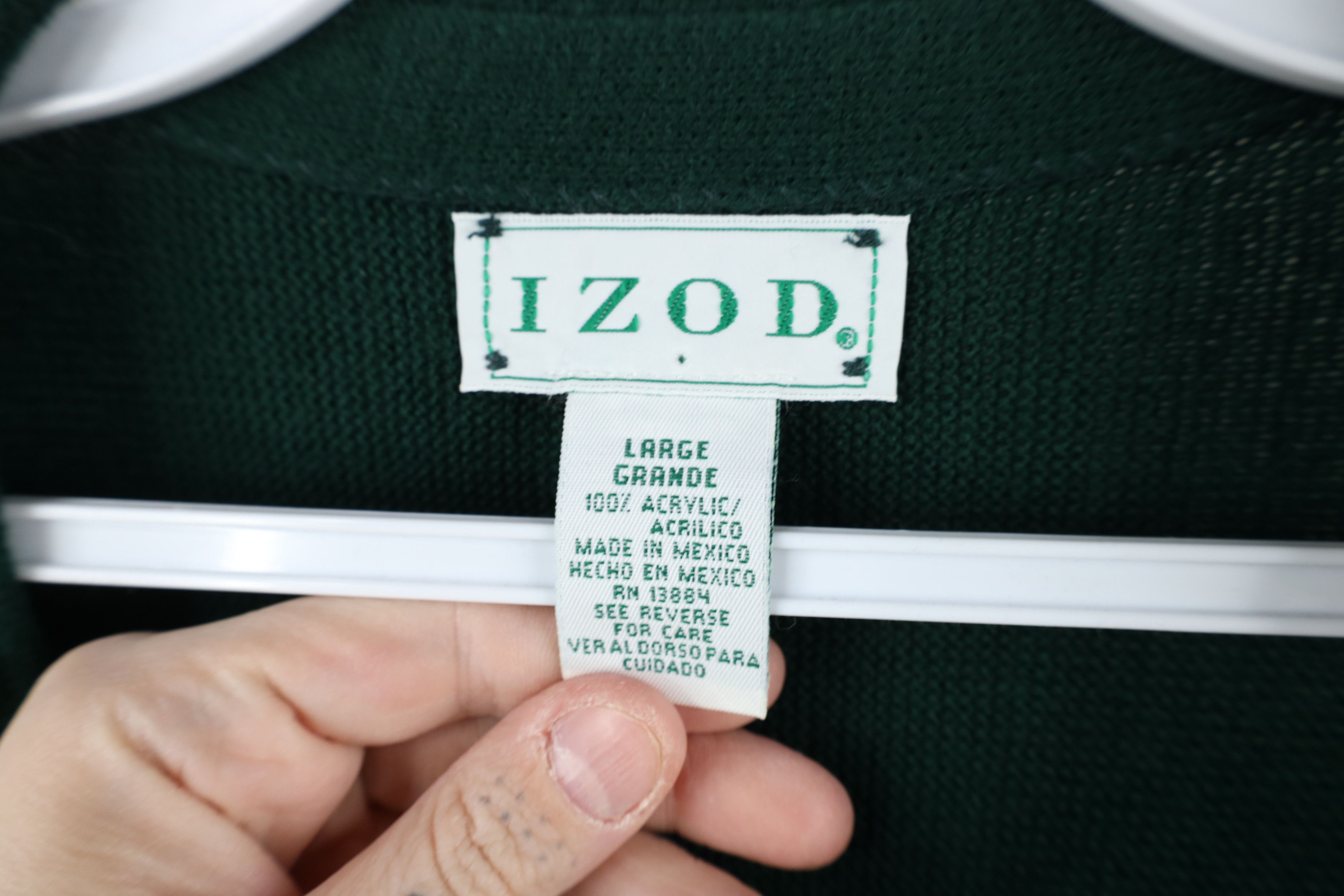 Izod × Vintage Vintage 90s Izod Knit Cardigan Sweater Hunter Green Acrylic Size US L / EU 52-54 / 3 - 8 Thumbnail