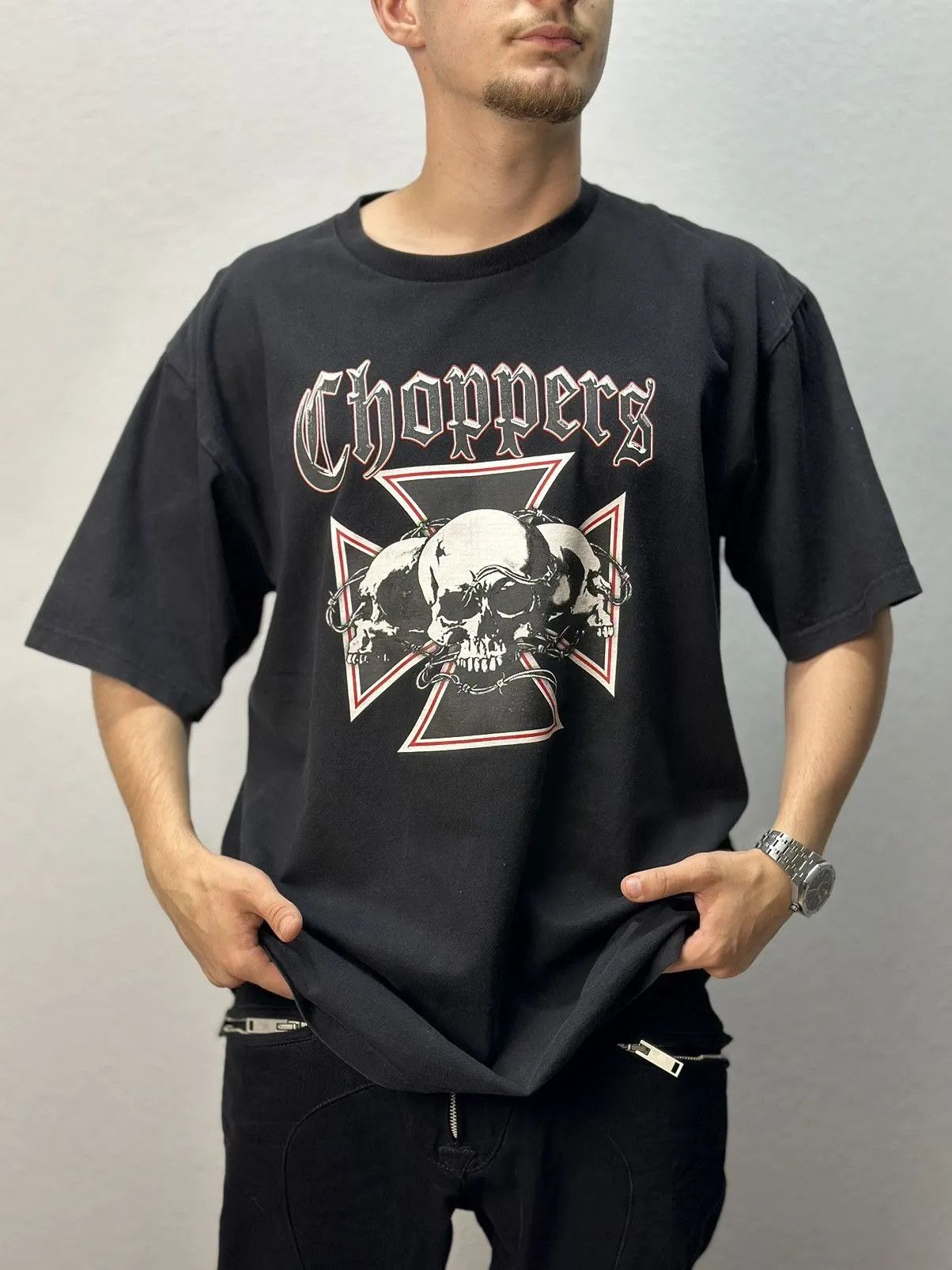Harley Davidson Vintage West Choppers Black T-shirt Made USA Faded Y2K Size US XL / EU 56 / 4 - 1 Thumbnail