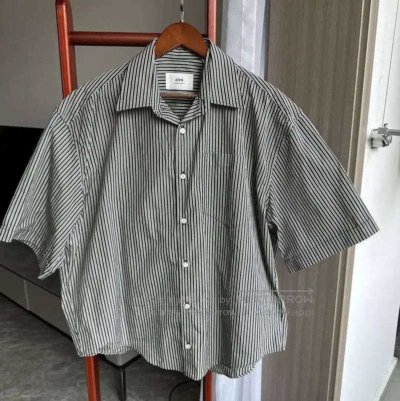 AMI AMI Black Striped Short Sleeve Shirt for Men . Size US S / EU 44-46 / 1 - 1 Thumbnail