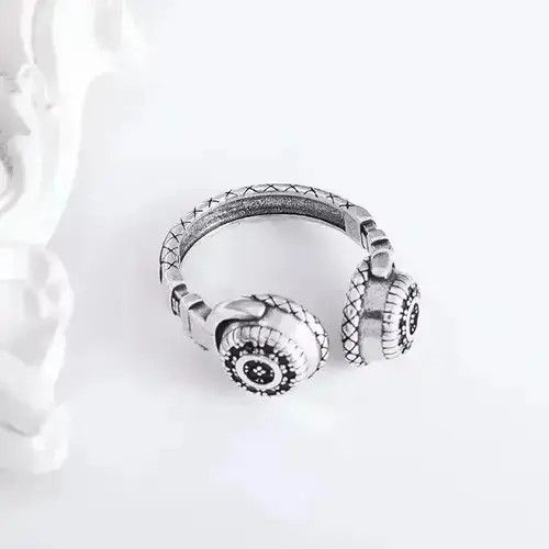 Jewelry x Ring Gold Plated Vintage Headphones Ring Skater Rap Retro Graffiti Hip Hop in Silver
